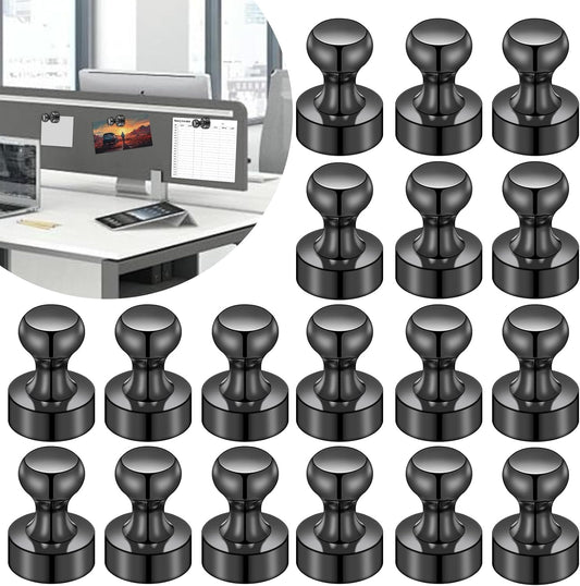 LOVIMAG Fridge Magnets for Office Accessories, 20 Pcs Black Refrigerator Magnets for Office Organization, Small and Strong Push Pin Magnets for Whiteboard, Office,Classroom,Kitchen,Locker etc