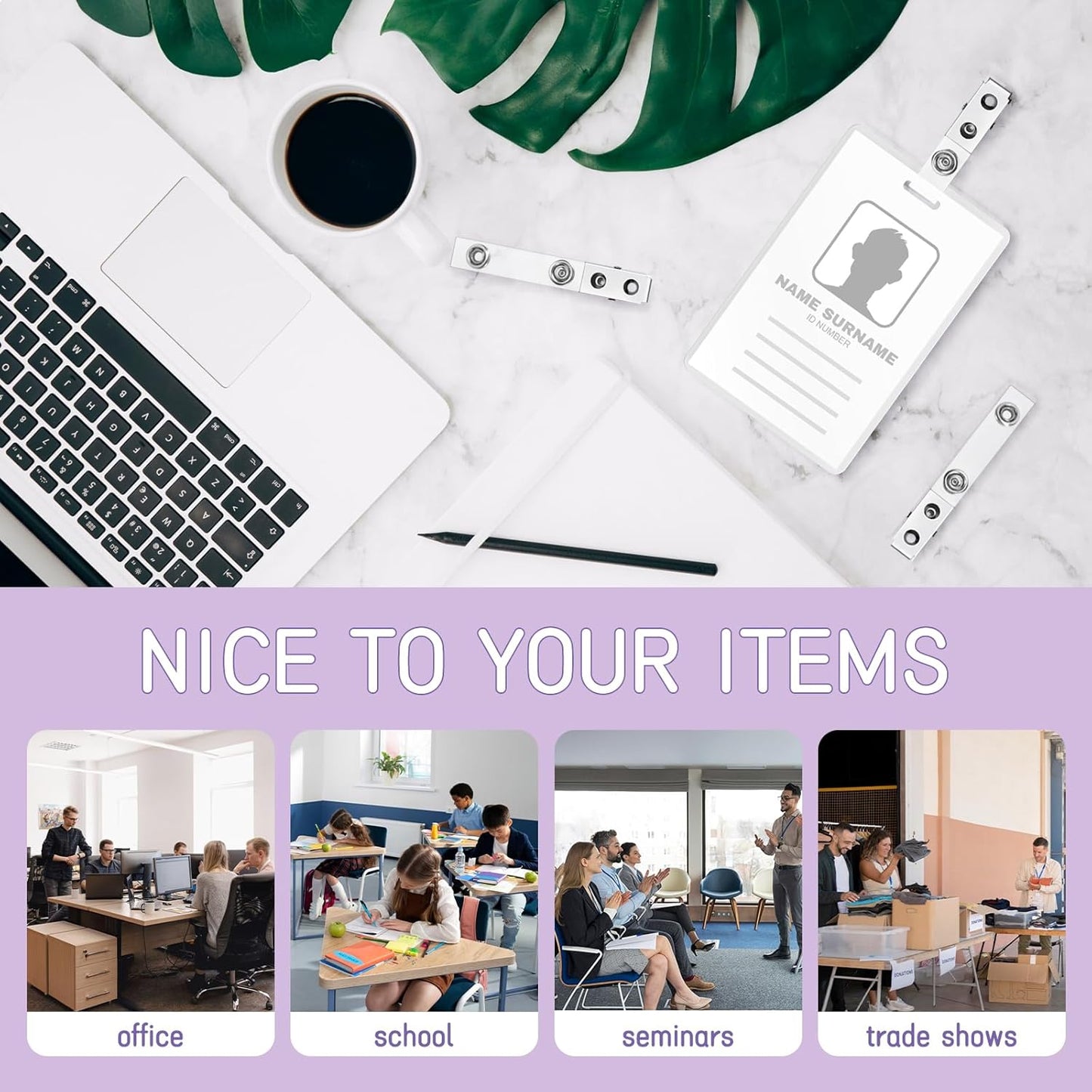 150Pcs Premium Metal Badge Clips with Clear PCV Straps, for ID Cards, Badge Holders, Name Tags, Work Badges