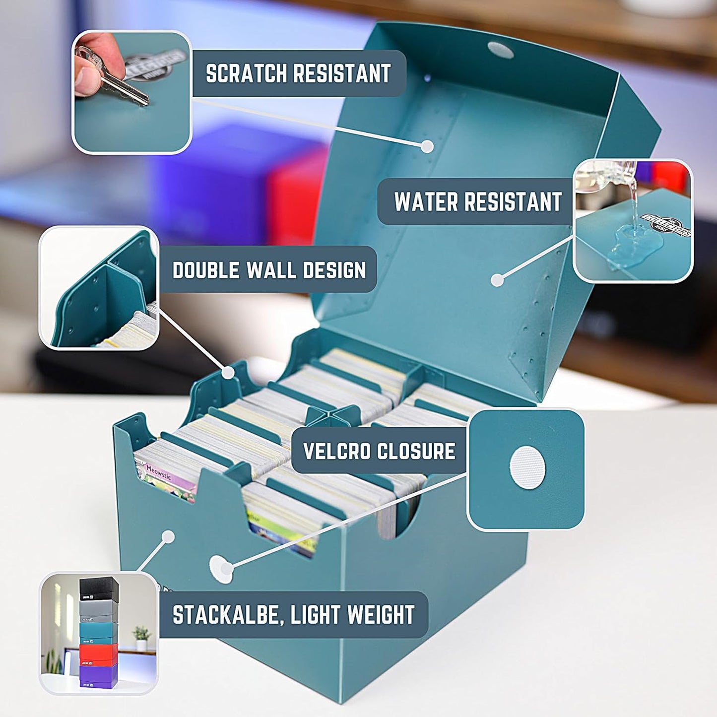 The Collector's Hubs Trading Card Storage Box 800 - Red | Card Box 800+ holds standard 35pt cards | 4-in-1 Compartments| Strong Double Wall Design | 8 dividers | Sports & Baseball Card Deck Box - Red