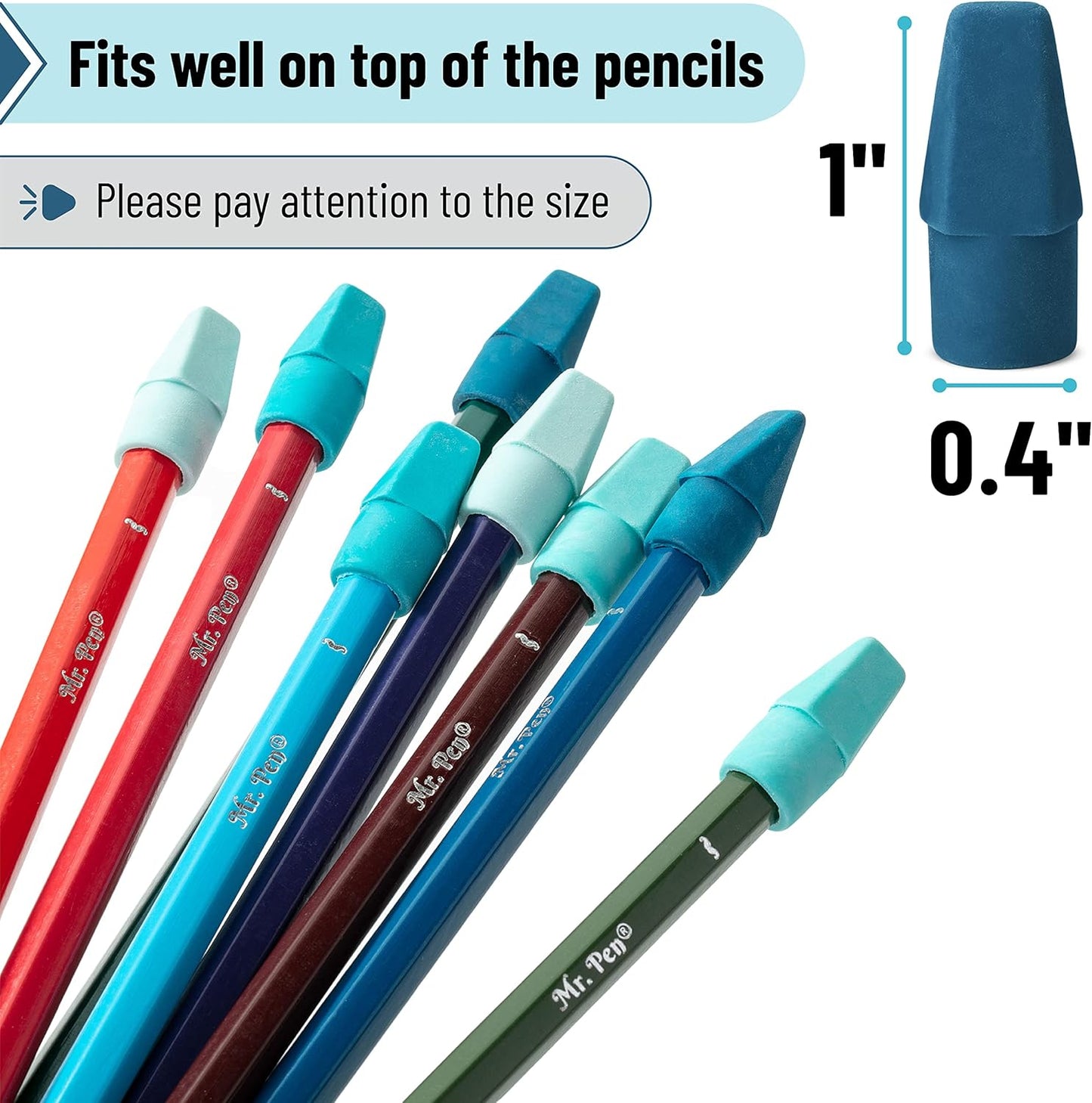 Mr. Pen- Pencil Toppers, 120 Pack, Blue Shades, Pencil Top Eraser Caps, Back to School Supplies