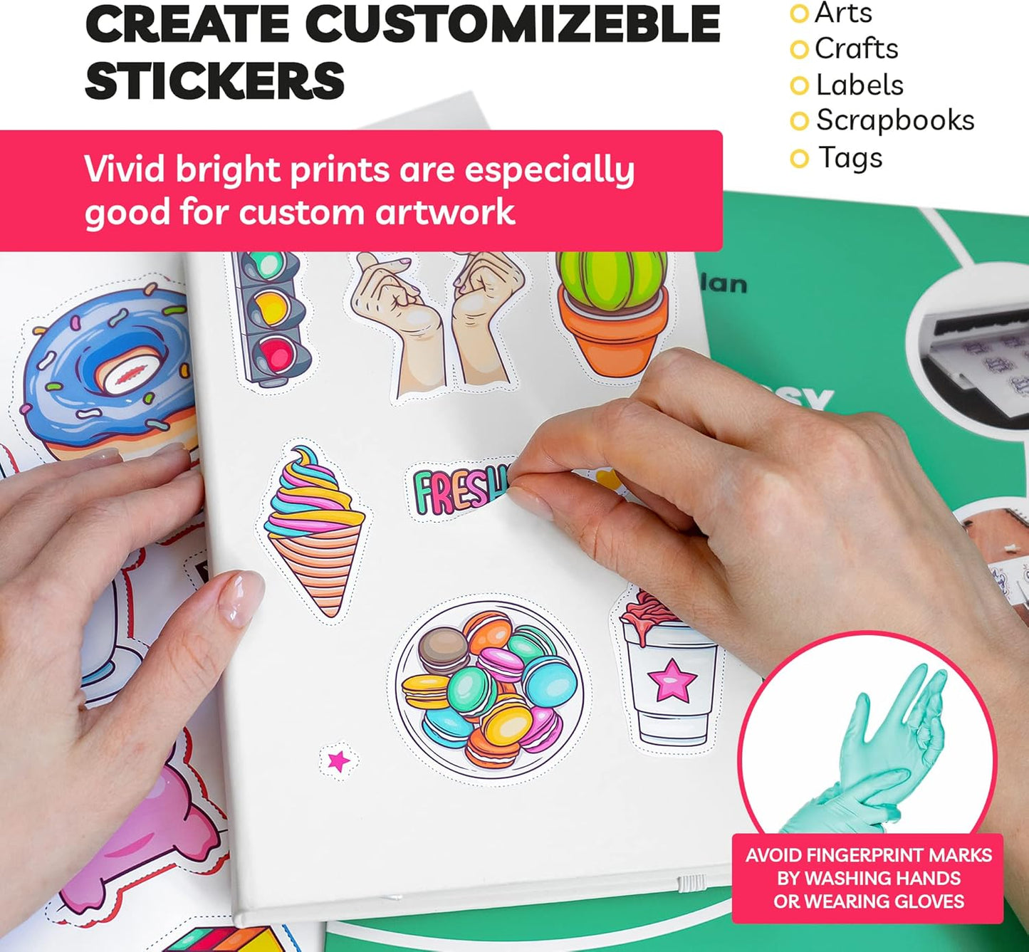 Sticker Paper for Inkjet Printer - (20 Sheets), 8.5 x 11" Letter Size, Glossy White Vinyl Sticker Paper - Water-Resistant, Easy to Use, Perfect for Fun and Creative Projects