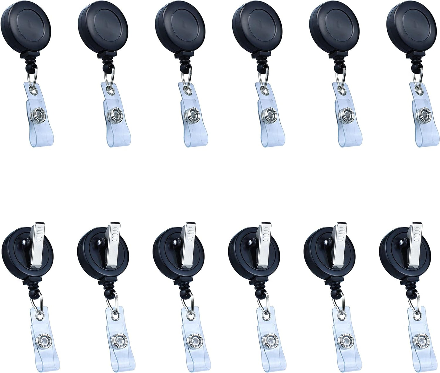 Badge Reels Retractable Badge Holder with Clip, Id Clips for Badges, Id Badge Reel, Retractable Id Badge Clip with Clear Vinyl Strap & Alligator Swivel, No Twist Dispenser (Black)