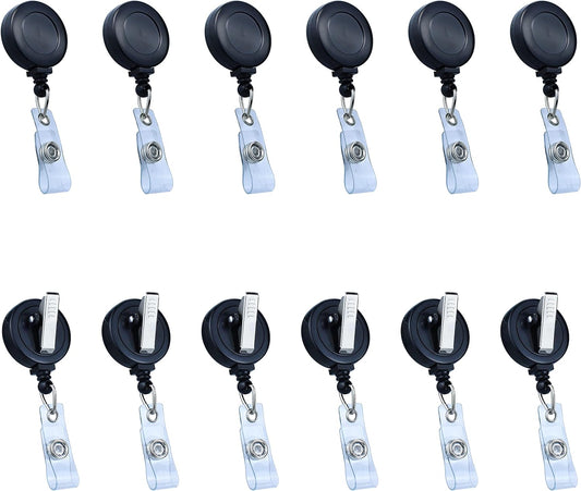 Badge Reels Retractable Badge Holder with Clip, Id Clips for Badges, Id Badge Reel, Retractable Id Badge Clip with Clear Vinyl Strap & Alligator Swivel, No Twist Dispenser (Black)