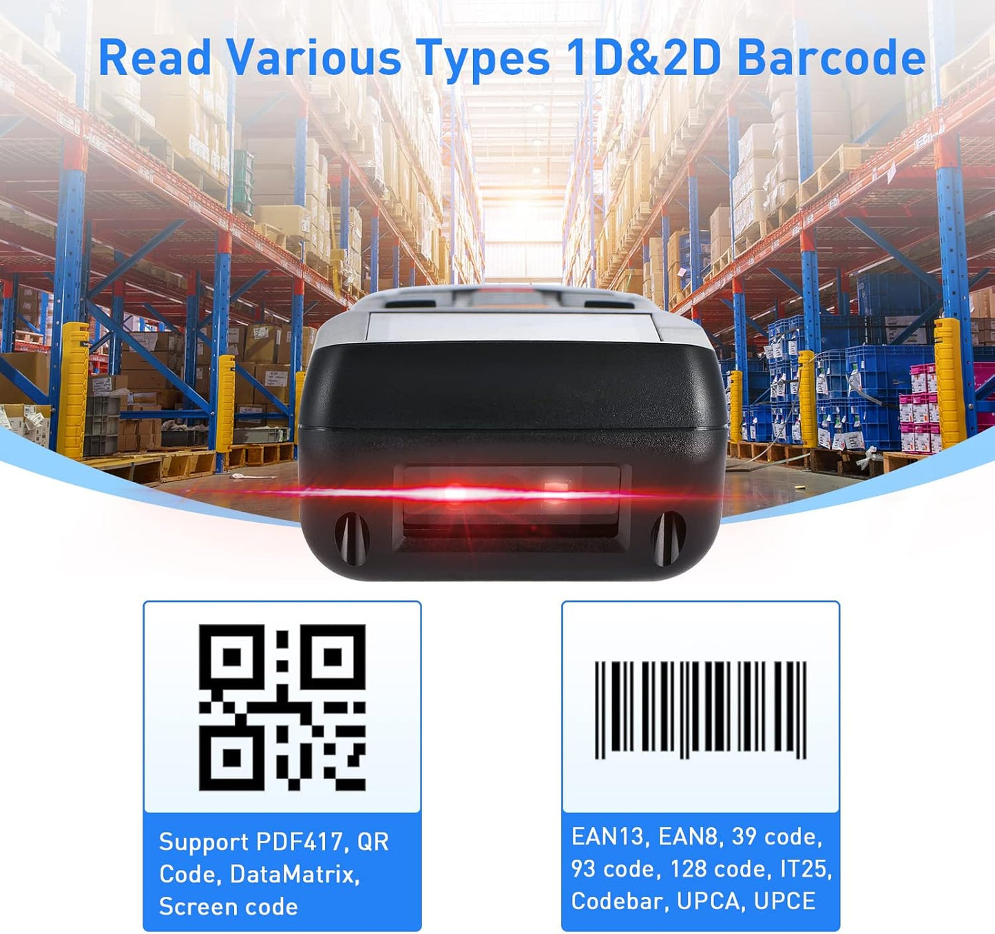 Inventory Barcode Scanner, Wireless Barcode Scanner 1D 2D & PDF417 Data Collector Portable Data Terminal Inventory Device with 2.4G Wireless & USB Wired Connection Bar Code Scanners