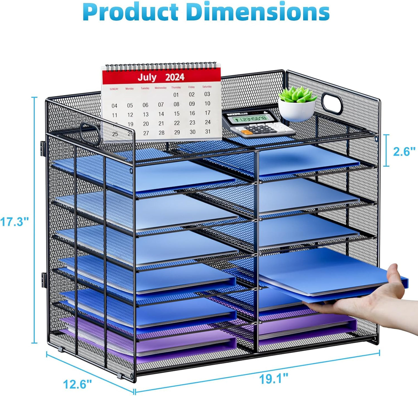 Marbrasse Desktop Literature Organizer, Mesh Paper Organizer, Desk Organizers, File Sorter Mail Center Paper Storage Cabinet Classroom Keepers Mailbox for Office Home School, Black