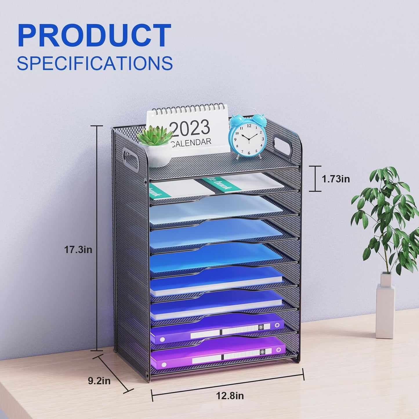 Samstar 9 Tier Desk Organizer, Mesh Paper Letter Tray File Rack Shelves Paper Sorter Storage with Handles, Black