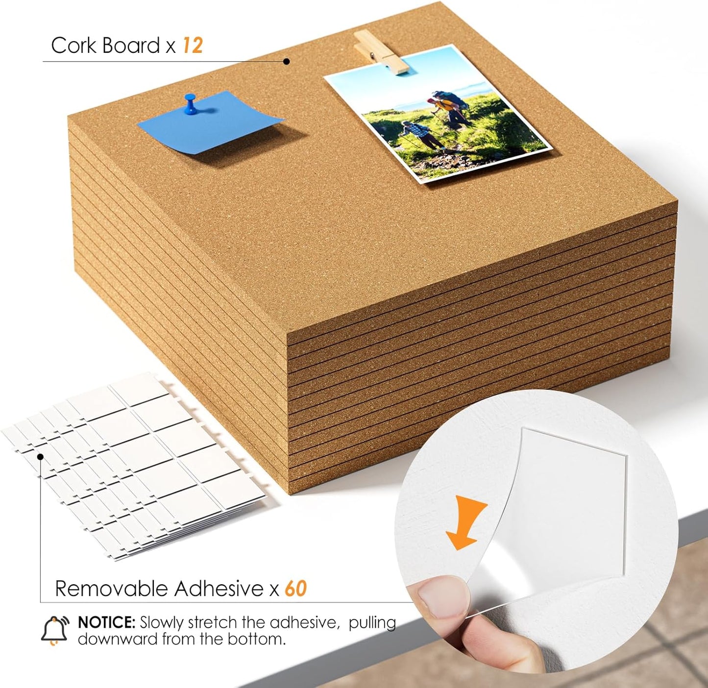 MaxGear Large Cork Board for Wall 48" x 36", 12 Pack Cork Board Tiles with 40 Pushpins & Safe Removable Adhesive Tabs, 12" x 12" Corkboards for Office, School & Home