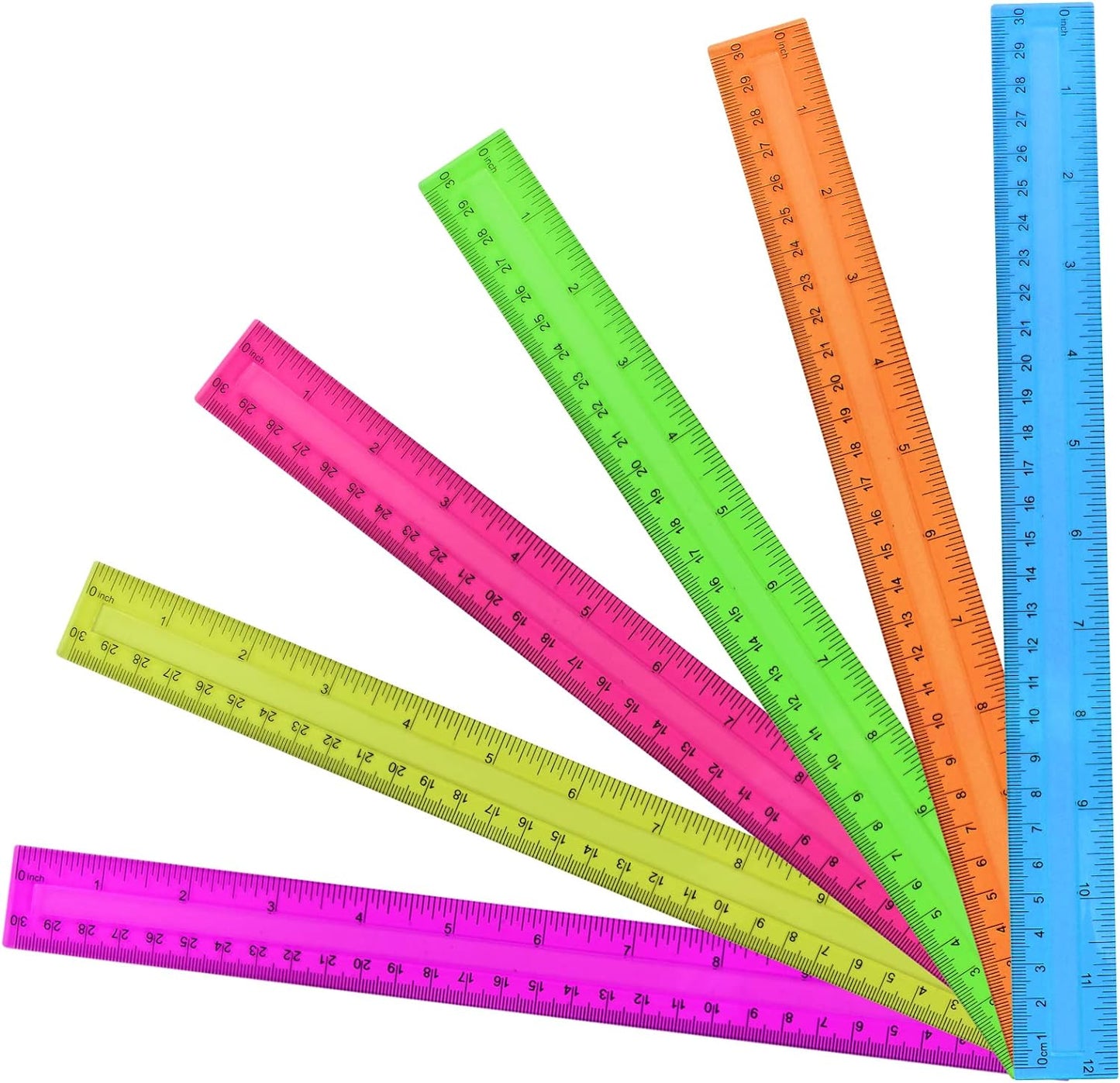30PCS Clear Ruler, 12 Inch Plastic Rulers for School, Home, or Office, Clear Plastic Rulers, Assorted Colors.
