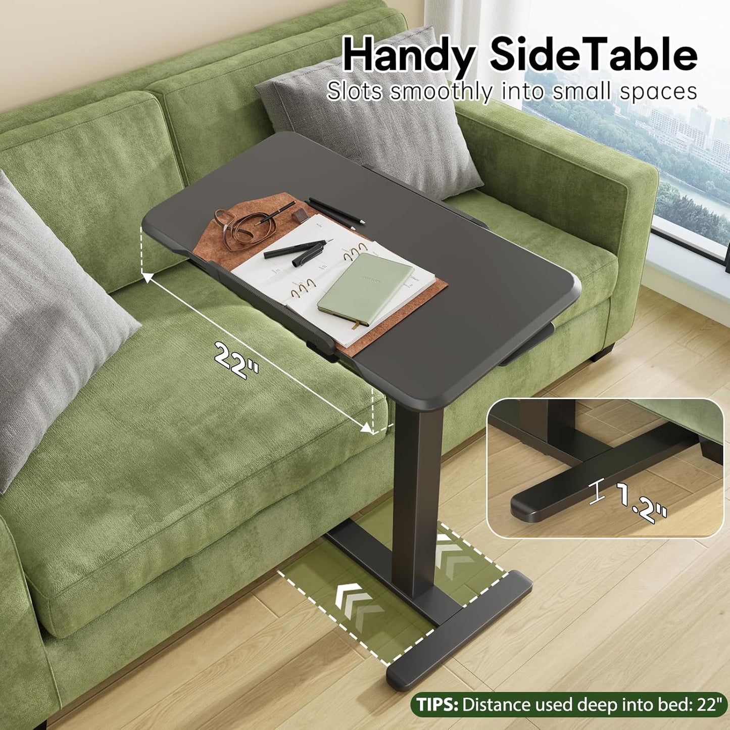 Rolling Laptop Desk, Mobile Standing Desk Height Adjustable, 180° Tiltable Overbed Bedside Table, Portable Computer Desk with Wheels, Foldable Laptop Cart for Home Office, Black