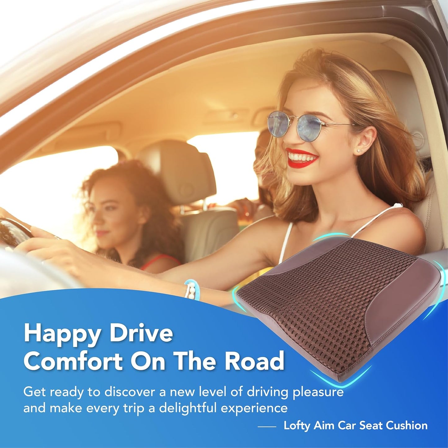 Car Seat Cushion, Comfortable Memory Foam Seat Pillow for Driving, Sciatica-Back Pain Relief, Cushion for Car-Truck, Office, Wheelchair - Brown