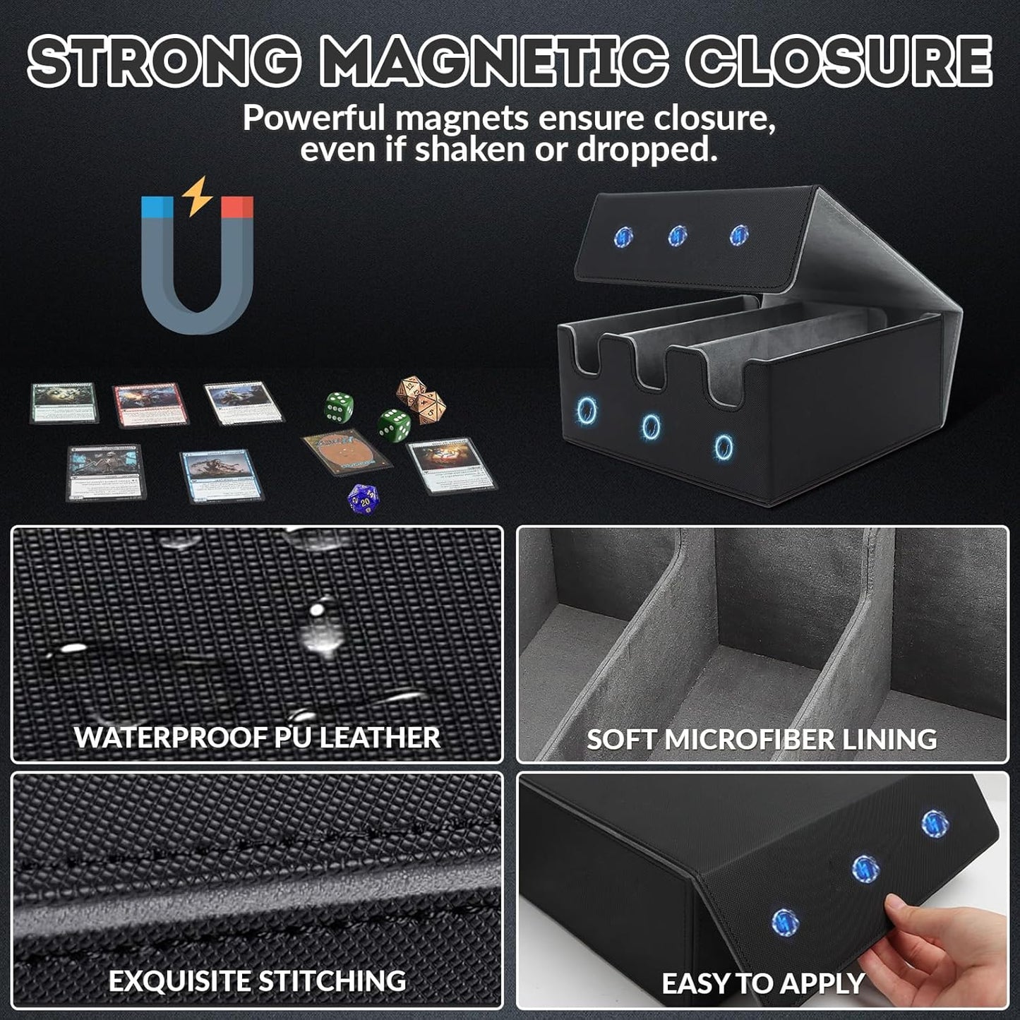 Card Storage Box for Trading Cards, 2100+ Card Deck Case with PU Leather and Magnetic Closure, TCG Storage Box, Suitable for MTG, YuGiOh, and Sports Cards, Includes 8 Card Dividers