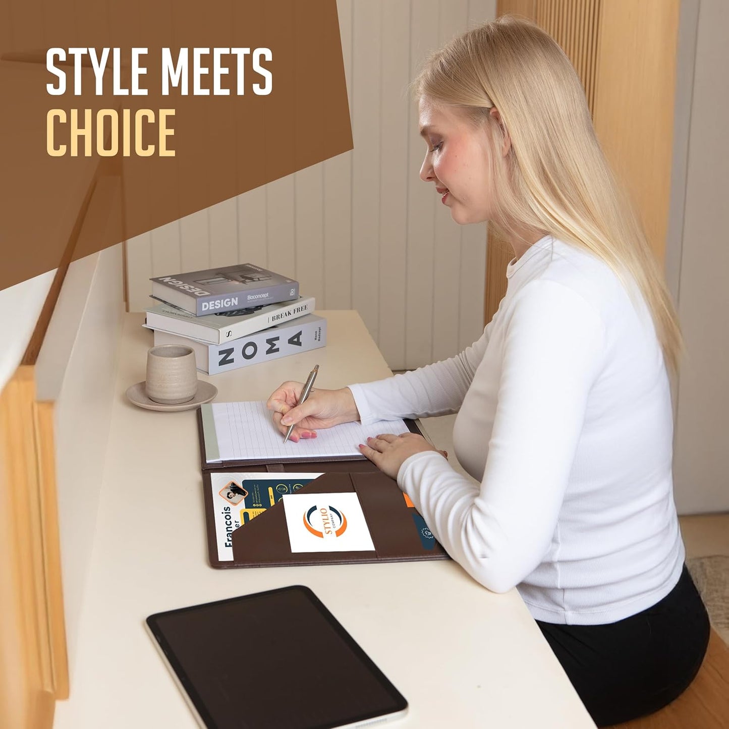 STYLIO Padfolio Portfolio Organizer Binder (Walnut Color) | Interview Resume Folder, Document, Business Card Holder |w/Letter-Sized Notepad | Handsome Brown Faux Leather Folio Matte Finish