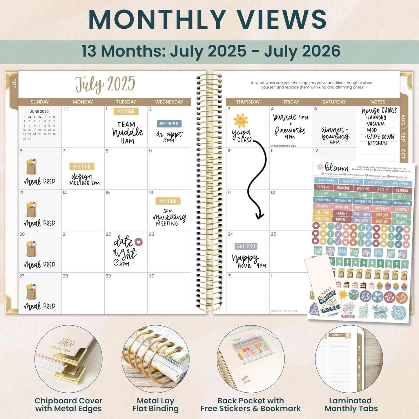 bloom daily planners 2025-2026 Hardcover Academic Year Goal & Vision Planner (July 2025 - July 2026) - Monthly & Weekly Calendar Agenda Organizer - 7.5" x 9" - Spread Kindness Like Wildflowers