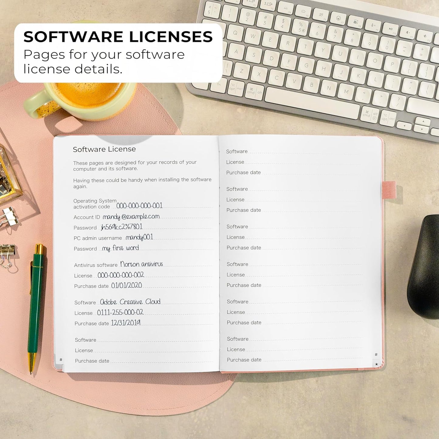 Clever Fox Password Book with alphabetical tabs. Internet Address Organizer Logbook. Large Password Keeper for Website Logins (Peach Pink)