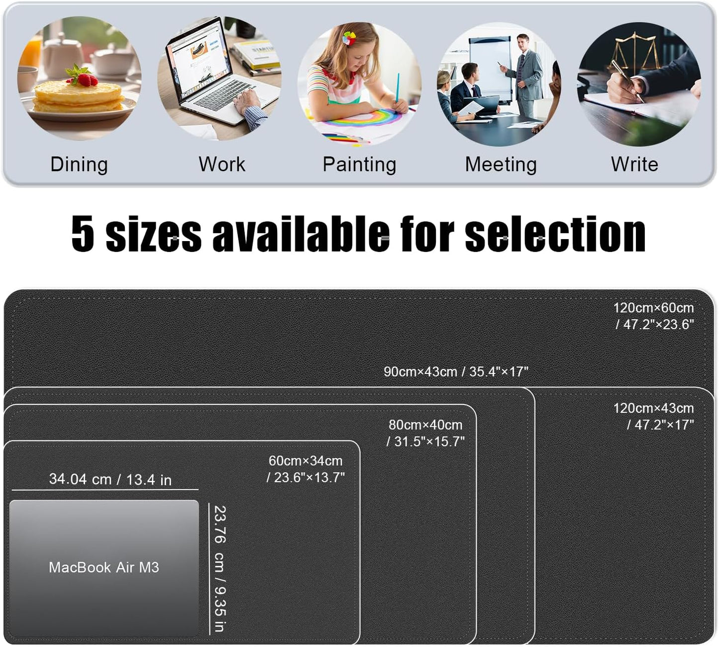 Non Slip Desk Mat, 31.5" x 15.7" PU Leather Desk Pad, Cork Desk Mat for Desktop, Desk Pad for Keyboard and Mouse, Ideal for Office and Home, Black