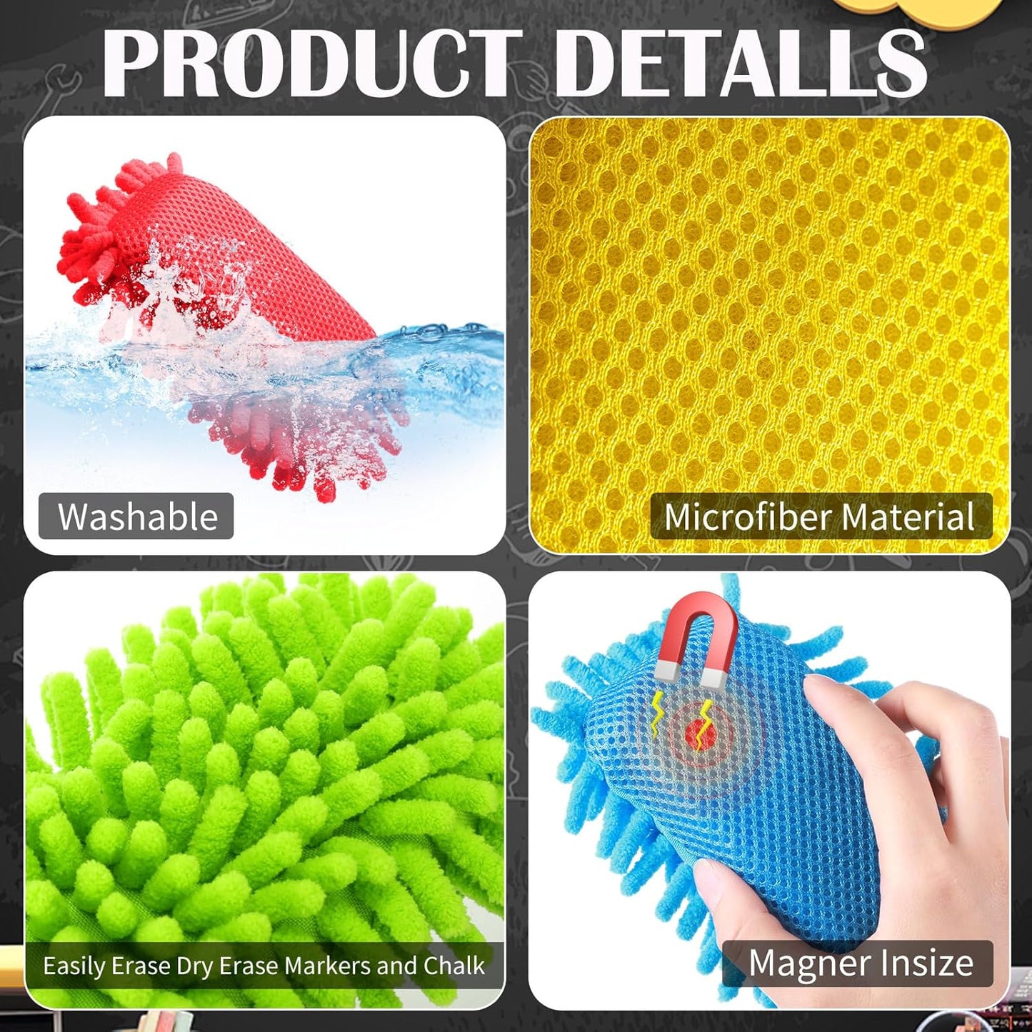 Sherr 36 Pcs Microfiber Shag Magnetic Erasers Bulk Washable Dry Erase Whiteboard Erasers for Whiteboard, Chalkboard, and Memo Boards Marker, Chalk Mark, Home School Classroom Office (Bright Color)