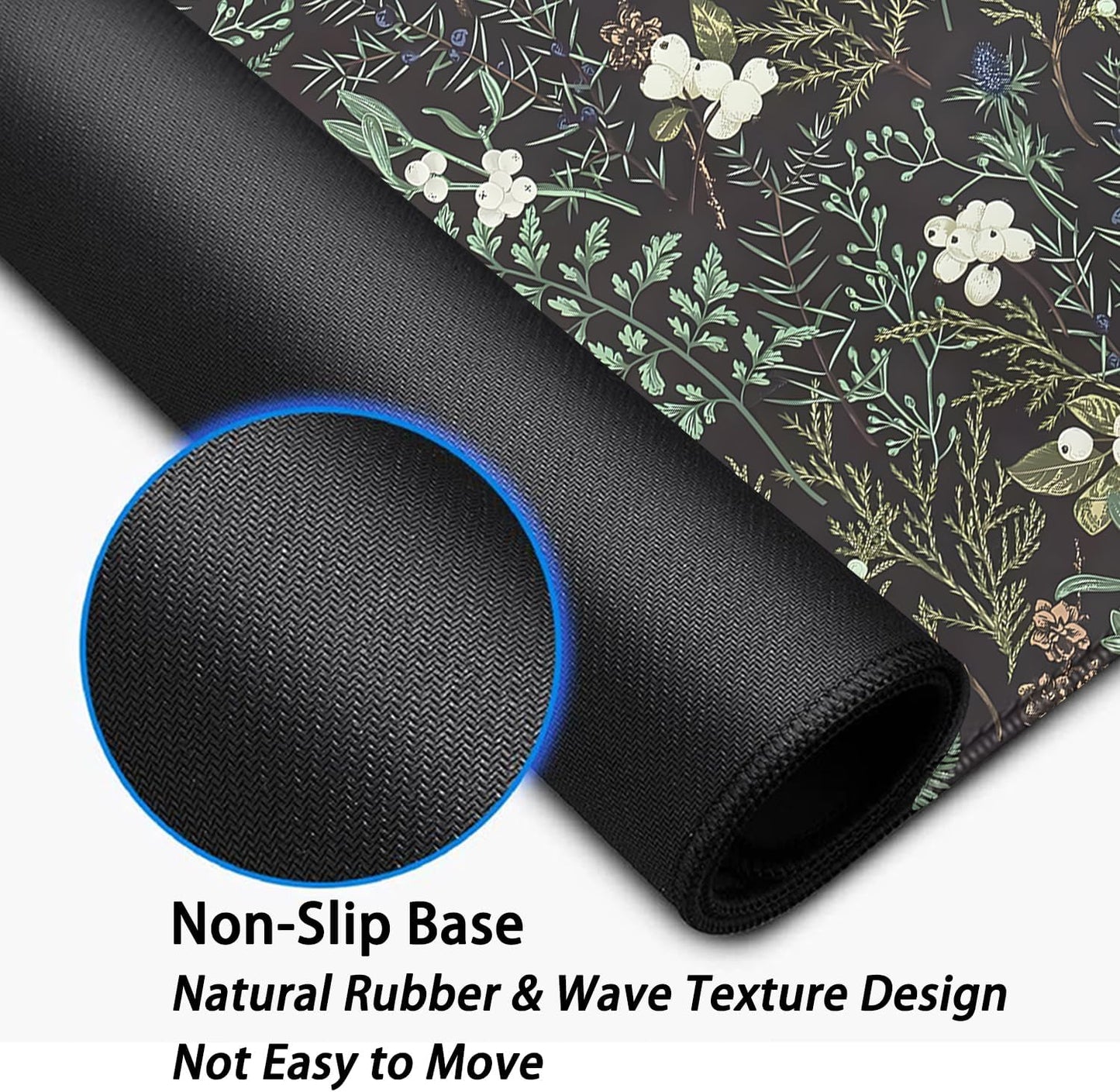 Dark Green Plant Desk Pad Mouse Pad,Vintage Green Fern Leaves Mouse Mat with Stitched Edges,Non-Slip Rubber Base Mousepad for Office PC Keyboard Laptop and Home Work Desk Mat(27.5X11.8 in)