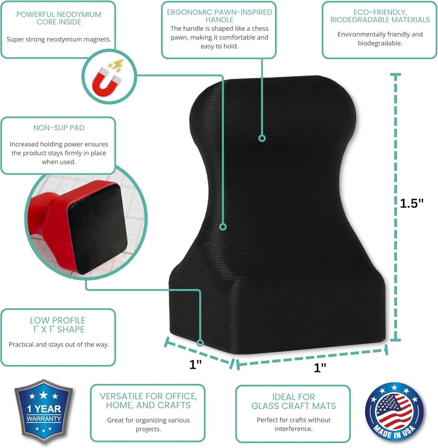 Glassboard Studio MiniPawn Magnet - Strong Neodymium Rare Earth Magnets for Fridge, Whiteboard, Locker & Magnetic Glassboards - Ideal for Crafting & Office Use - Strong Fridge Magnets (Jet Black, 12)