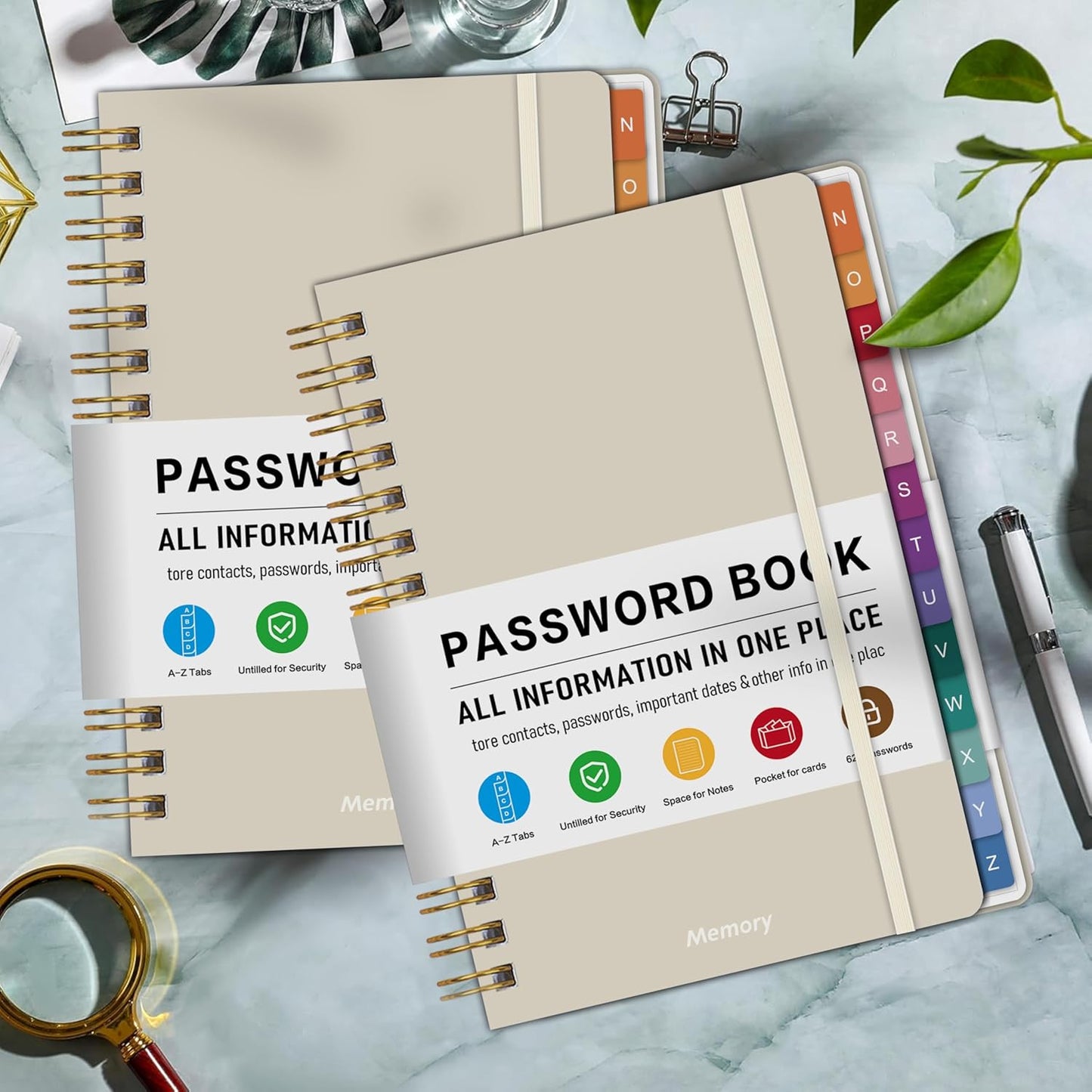 Spiral Password Book with Alphabetical Tabs – 4" X 5.5" Small Password Keeper Book with Inner Pocket for Seniors , Large Print, Hardcover, 468 Logins – Internet Password Organizer Notebook for Home & Office Use