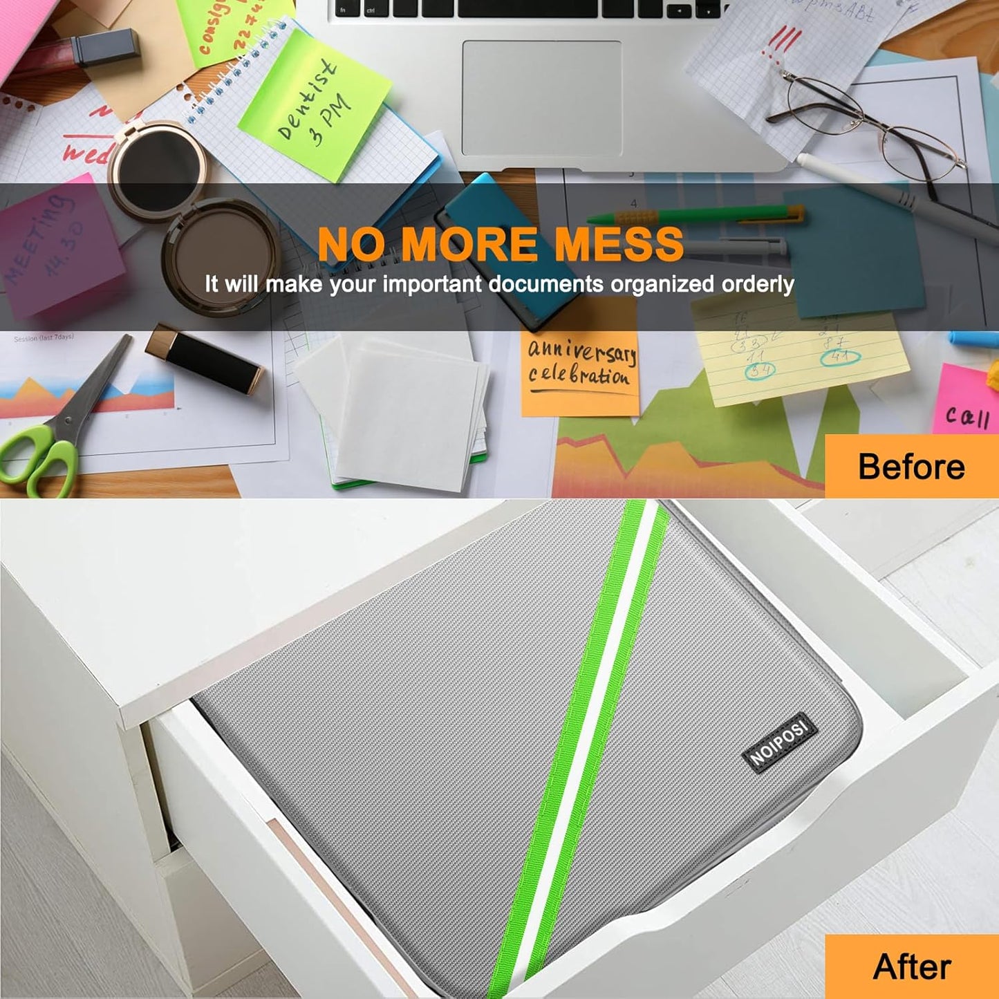 Document Organizer with 5200℉ Heat Insulated, 16.1"x11.4"x4.3" Waterproof and Fireproof Document Box with Lock, Home Strong Fireproof Safe Storage Box for Legal Size Documents and File，Silver