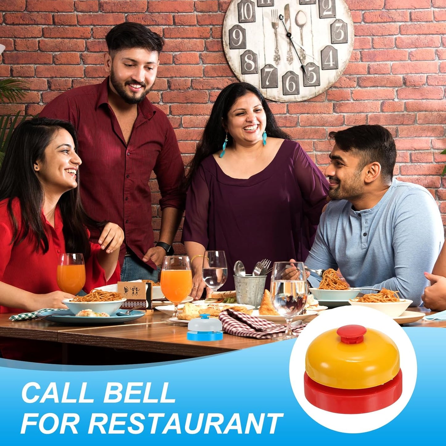 PATIKIL 6 Pcs Desk Call Bell 2.5" Dia with Metal Anti-Rust Construction Yellow/Red