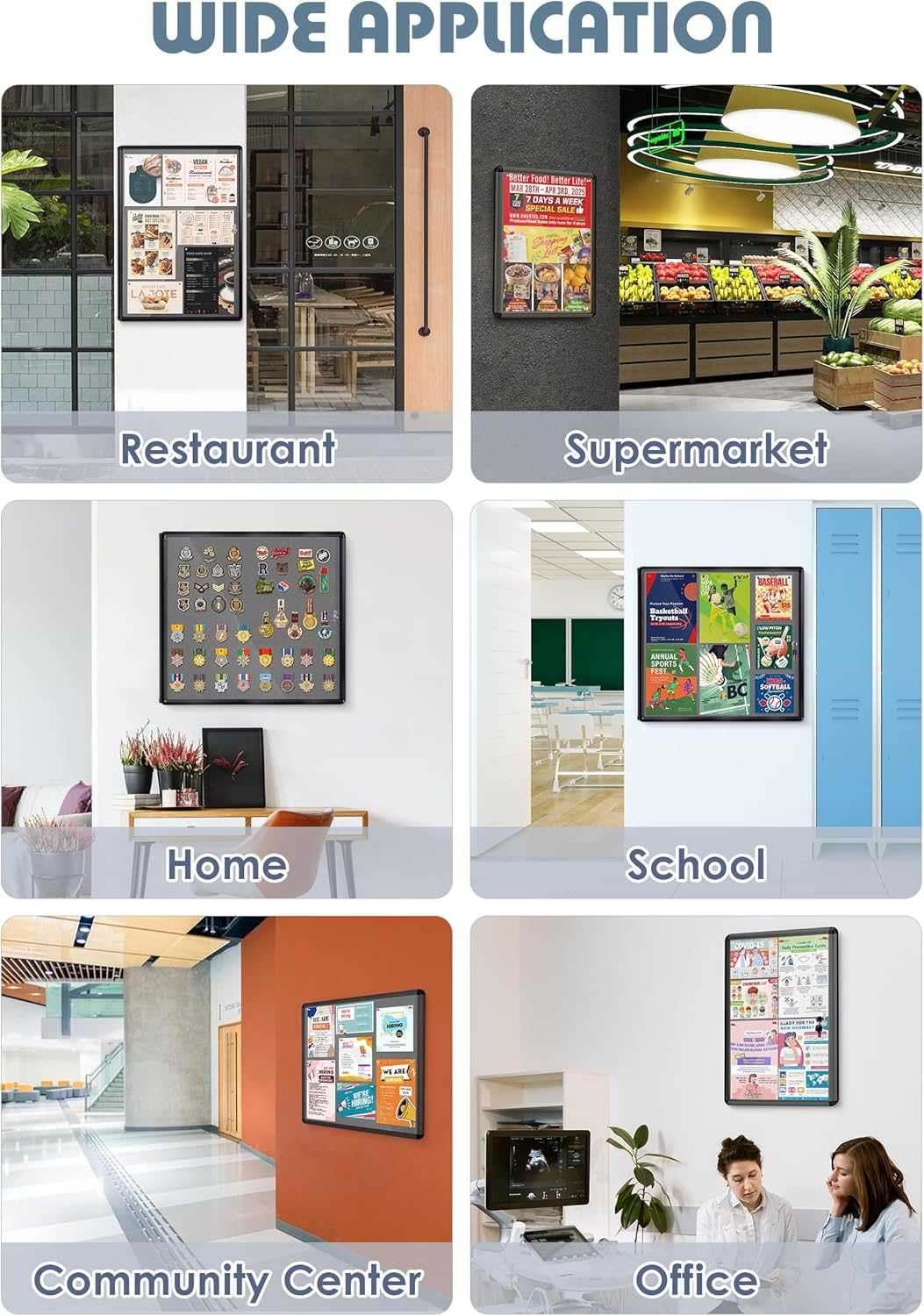 Enclosed Bulletin Board Lockable Display Case Message Board with Locking Door for Indoor, Grey Felt, Black Aluminum Frame, 38 X 28 in