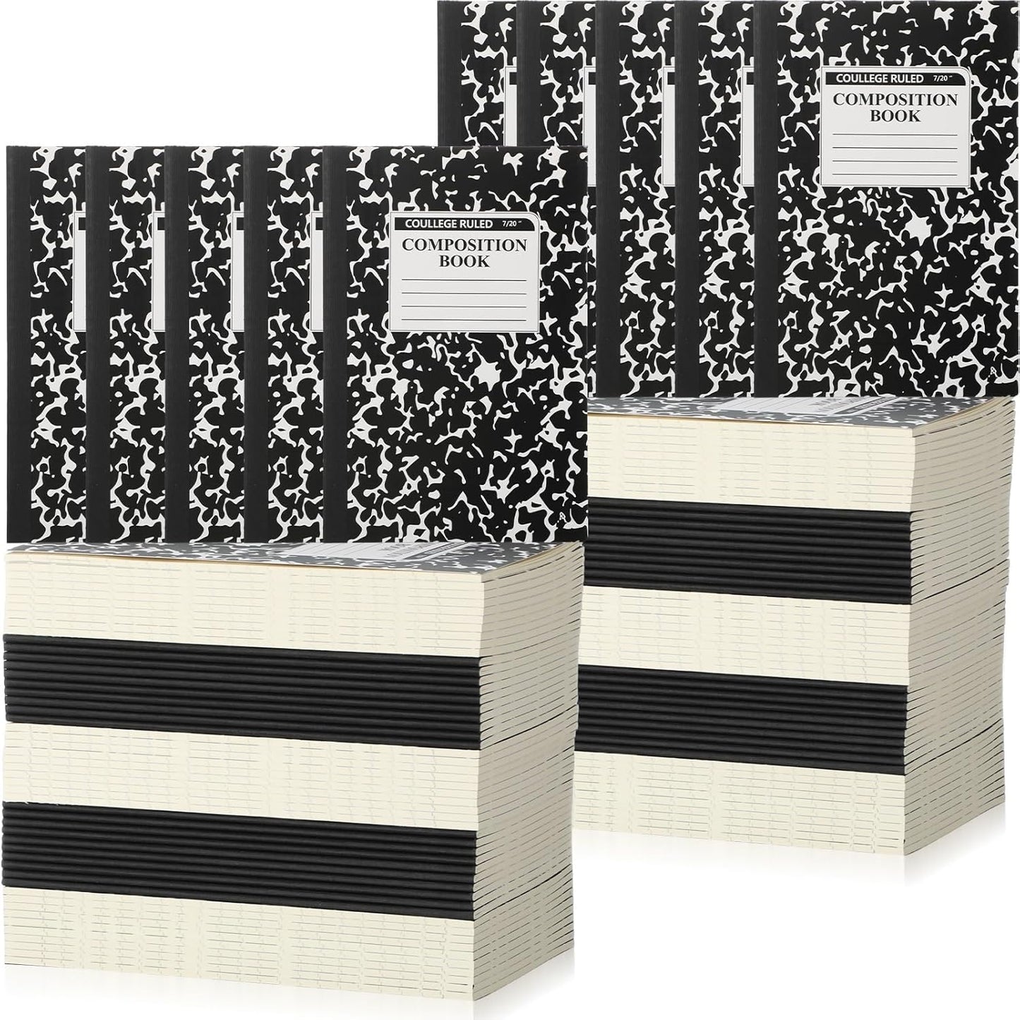 Fainne 100 Pack A5 Composition Notebooks Bulk College Ruled Composition Notebooks Marble Covers Notebook for Student Classroom Office Supplies 30 Sheet/60 Page(Black)