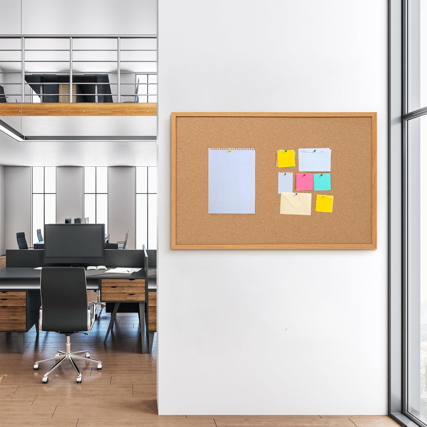 Board2by 2 Pack Cork Board Bulletin Board 24 x 36, Wood Framed Corkboards for Wall Decor, Hanging Office Message Board, Large Wall Mounted Notice Pin Board with 30 Push Pins for School, Home & Office