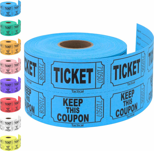 Tacticai 500 Raffle Tickets, Blue (1 of 8 Colors), Double Roll, Ticket for Events, Entry, Class Reward, Fundraiser & Prizes