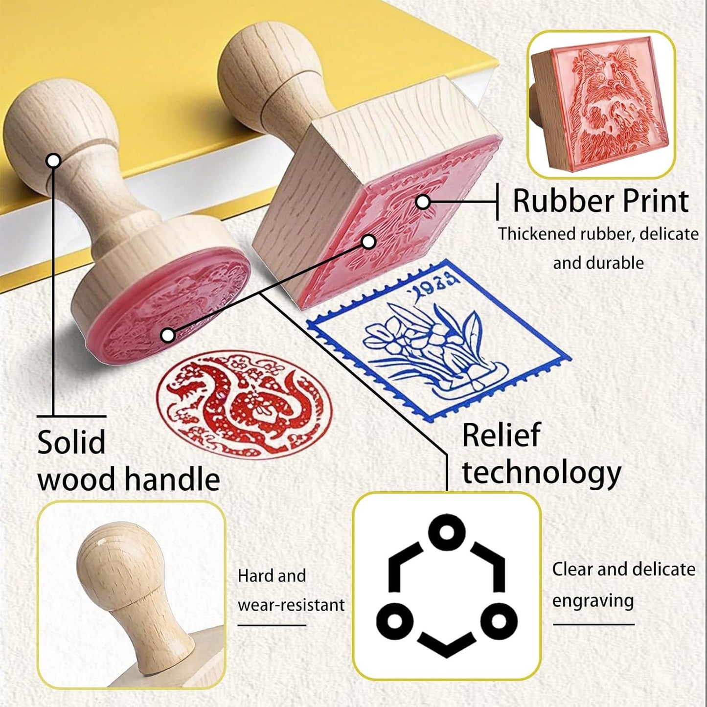 Custom Stamp – Personalized Wooden Rubber Stamp with Logo, Name, and Address, Upload Your Own Design, Multiple Sizes for Branding & Crafting (Round)