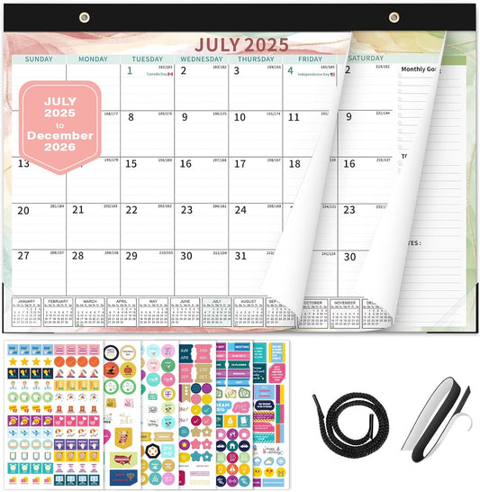 Ospelelf 2025-2026 Calendar Magnetic Desk Wall Desktop Monthly Planner from July 2025 to December 2026 Large To Do Pad with Plastic Cover for Office 17" X 12" Multicolor