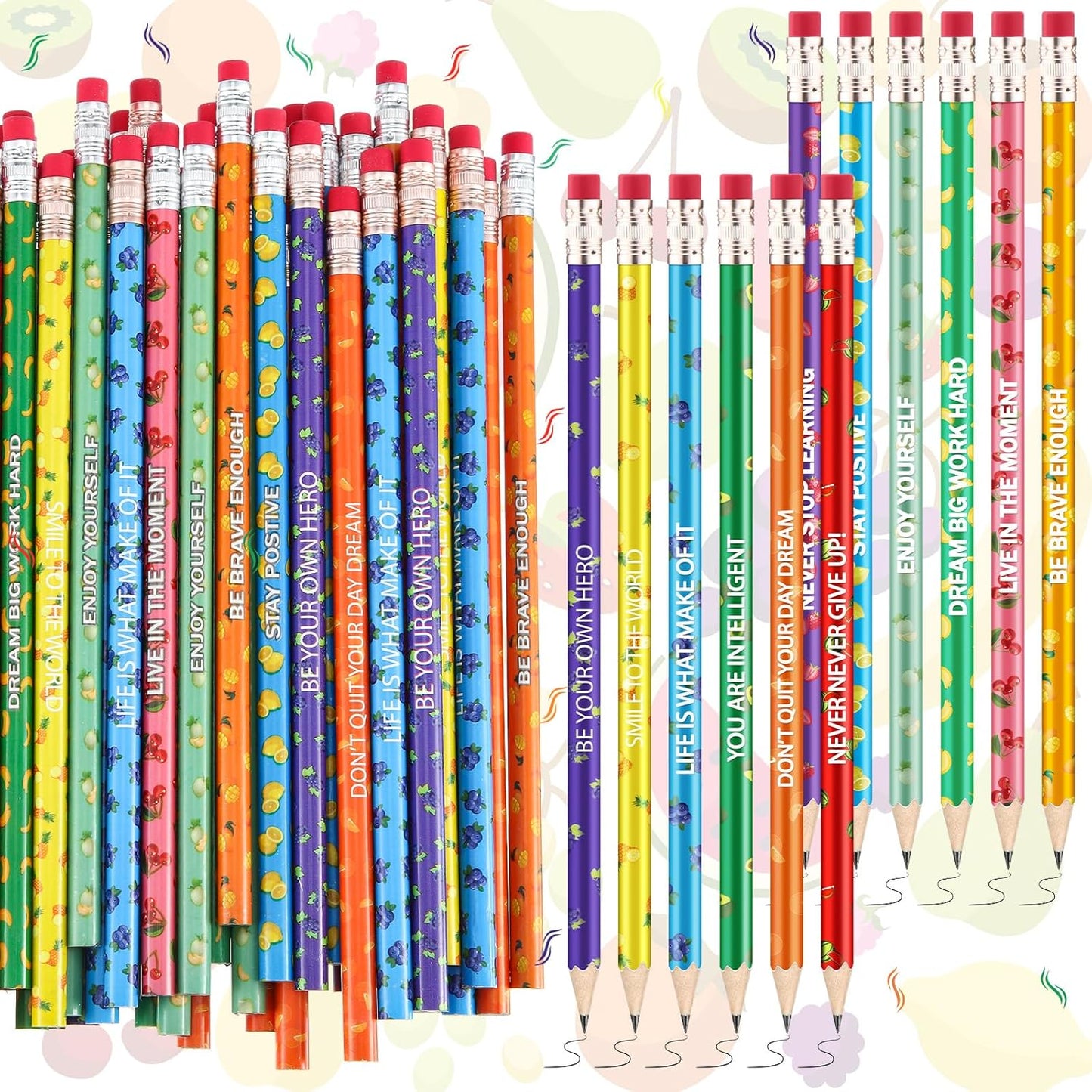 60 Pcs Scented Pencils Bulk for Kids Inspirational Motivational Cute Fun Fruit Wood Smelly Graphite Pencils with Erasers for School Classroom Office Students Girls Boys Gifts Supplies
