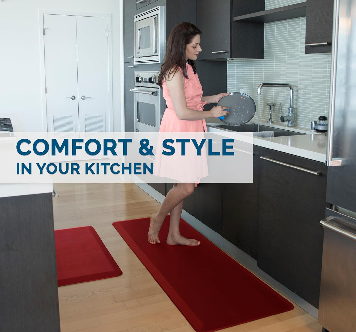 ComfiLife Anti Fatigue Floor Mat – 3/4 Inch Thick Kitchen Mats for Floor, Standing Desk Mat, Kitchen Rug – Comfort at Home, Office – Durable – Stain Resistant – Non-Slip Bottom (20" x 39", Red)