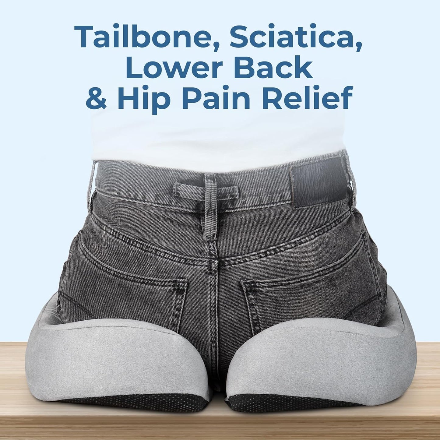 5 STARS UNITED Seat Cushion for Tailbone Pain Relief – Large Memory Foam Lifting Pillow for Coccyx, Hip, Sciatica & Post-Surgery Recovery – Wheelchair, Car, Desk, Gaming & Office Chairs, Light Gray