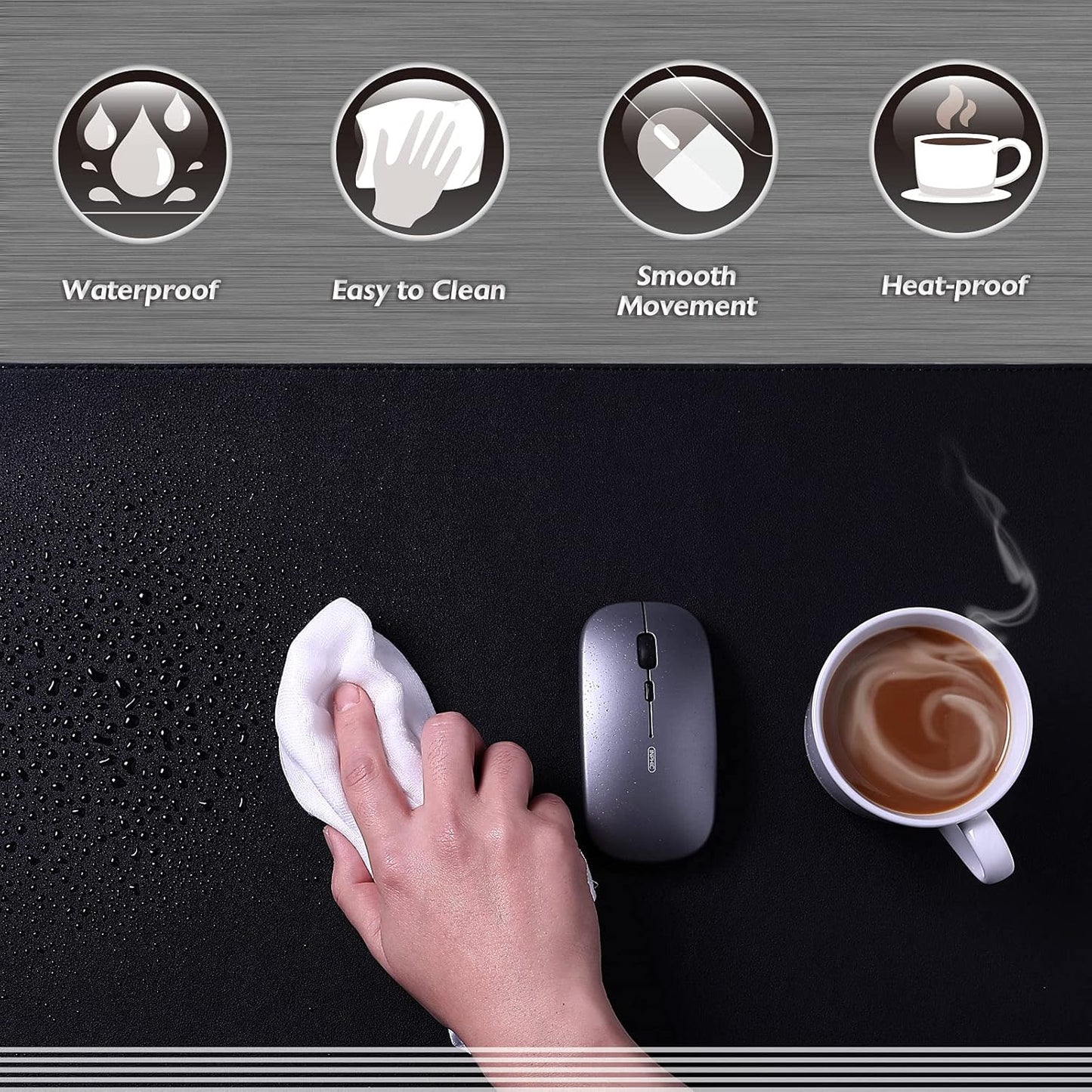 K KNODEL Desk Mat, Blotter, Dual-Sided Office Desk Pad, Waterproof Desk Mat for Desktop, Desk Blotters, PVC Leather Pad Protector (Black, 31.5" x 15.7")