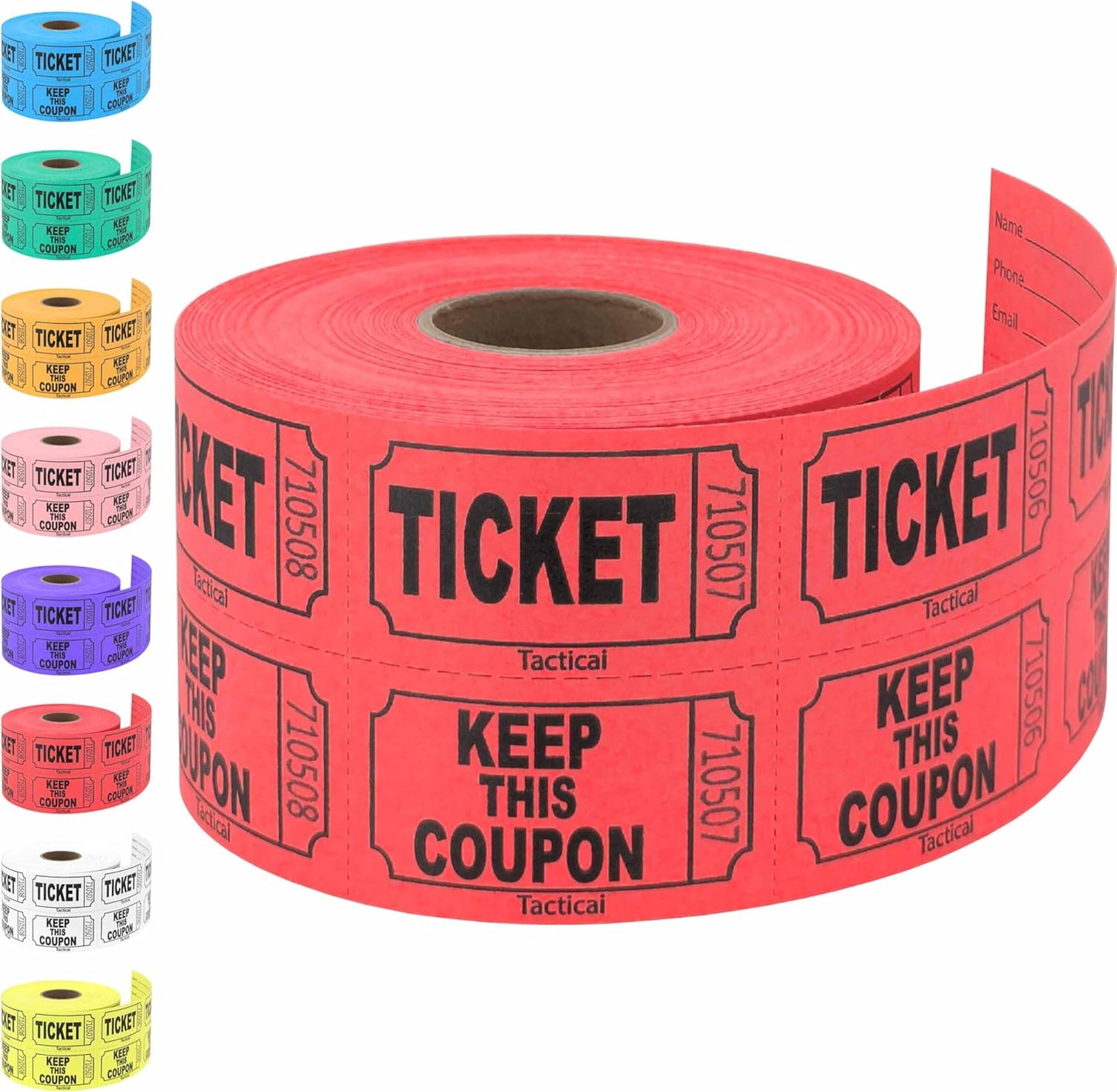 Tacticai 500 Raffle Tickets, Red (1 of 8 Colors), Double Roll, Ticket for Events, Entry, Class Reward, Fundraiser & Prizes