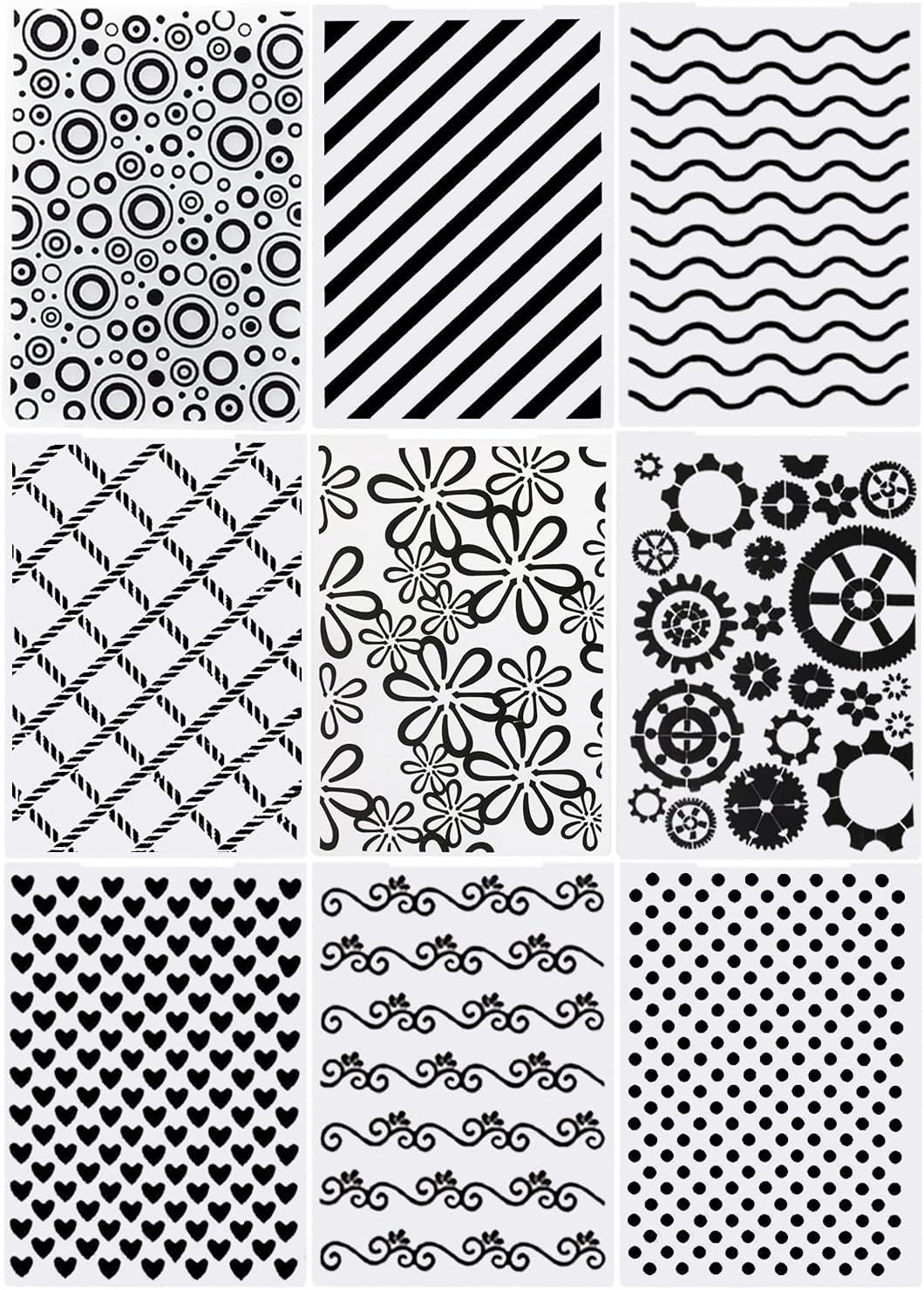 9 Plastic Embossed Folders - DIY Craft Template for Photo Album, Scrapbook & Card Making Supplies (Classic Style)