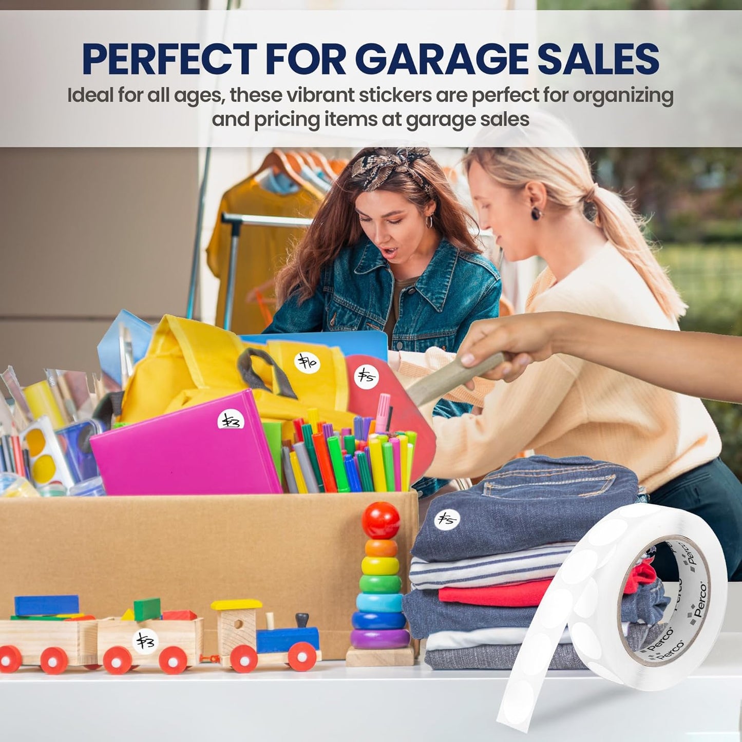 Perco White 1-Inch Round Circle Dot Sticker Labels with Removable Adhesive – 1,000 Labels per Roll – Versatile, Vibrant Colors, Reliable Hold, No Residue, Perforated for Convenient Use – Made in USA