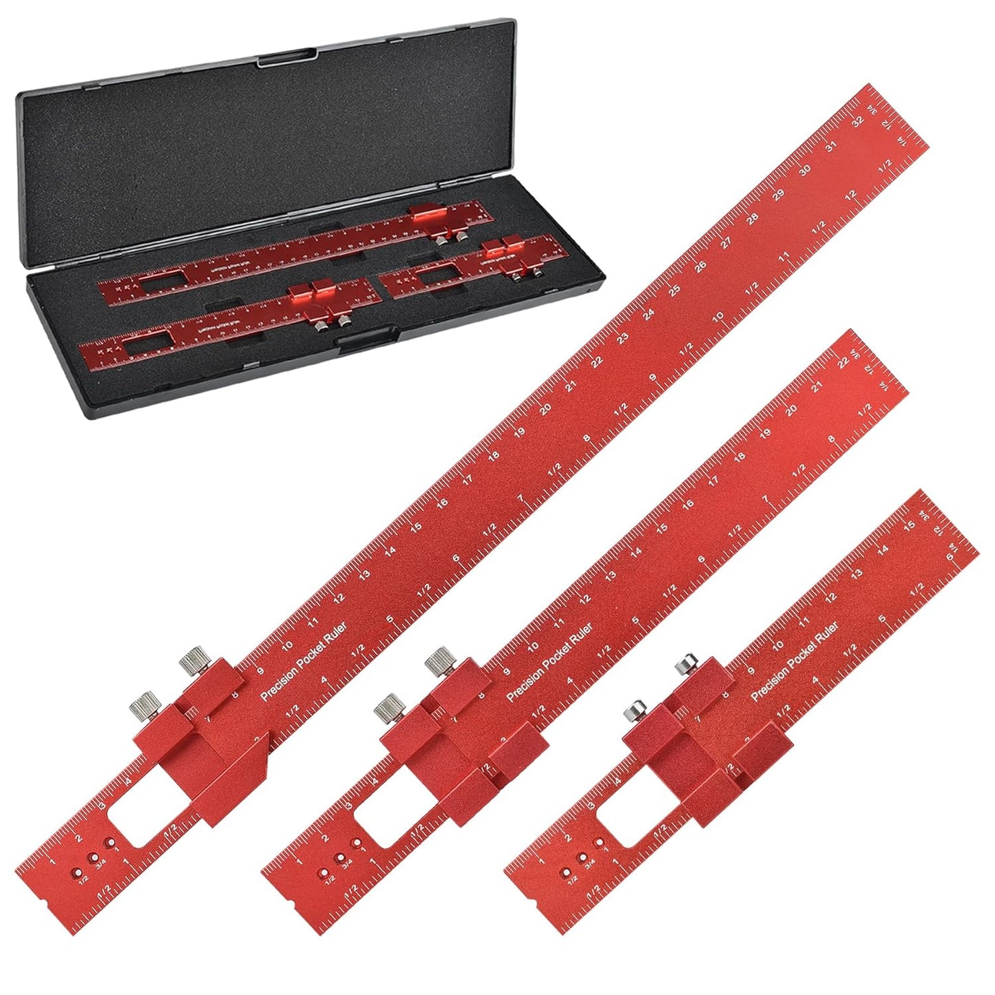 Woodworking Ruler Precision Pocket Rule - BOXmime 12,8,6 Inch Metal Slide Stop Marking Ruler Metric Inch Measuring Wood Working Scribing Rulers - Engineers Woodwork Adjustable Sliding Ruler