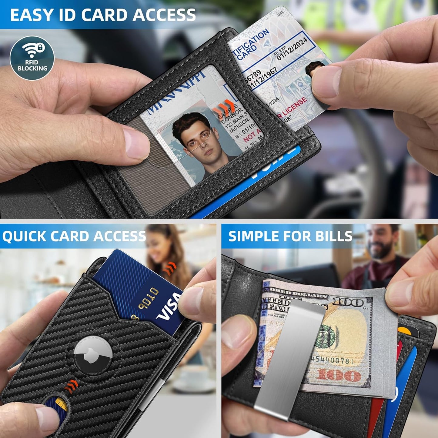 Airtag Wallet for Men,with Money Clip 11 Cards Slim Front Pocket Leather RFID Blocking Wallet with Gift Box