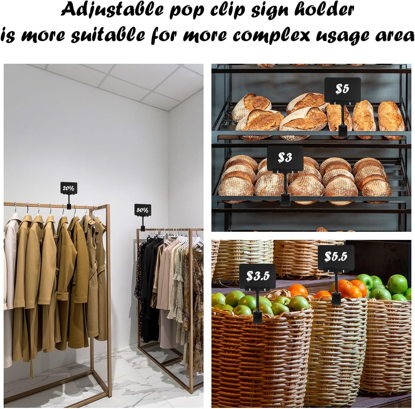 30Pcs Mini Chalkboard Sign Clips 360° Rotating Double Head Clip On Sign Holder Erasable Price Display Signs for Shelves, Store, Business, Exhibition(Black)