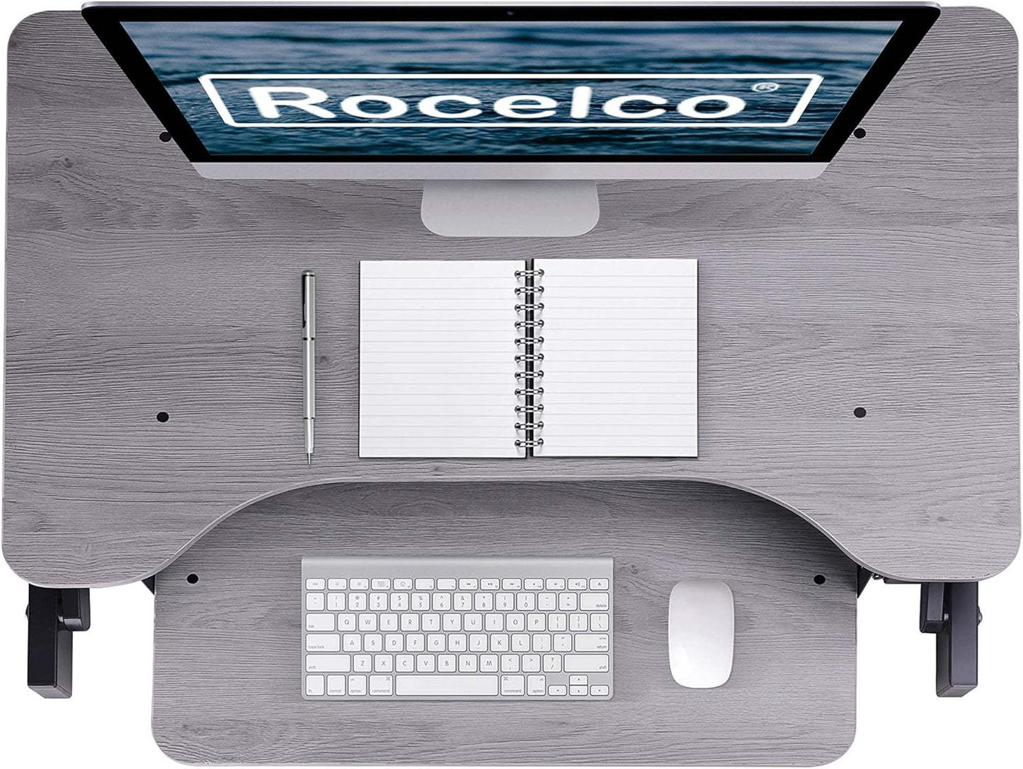 Rocelco 32" Height Adjustable Standing Desk Converter with Anti Fatigue Mat Bundle - Slide Out Retractable Keyboard Tray - Sit Stand Up Dual Monitor Riser - Computer Workstation - Gray (R ADRG-MAFM)