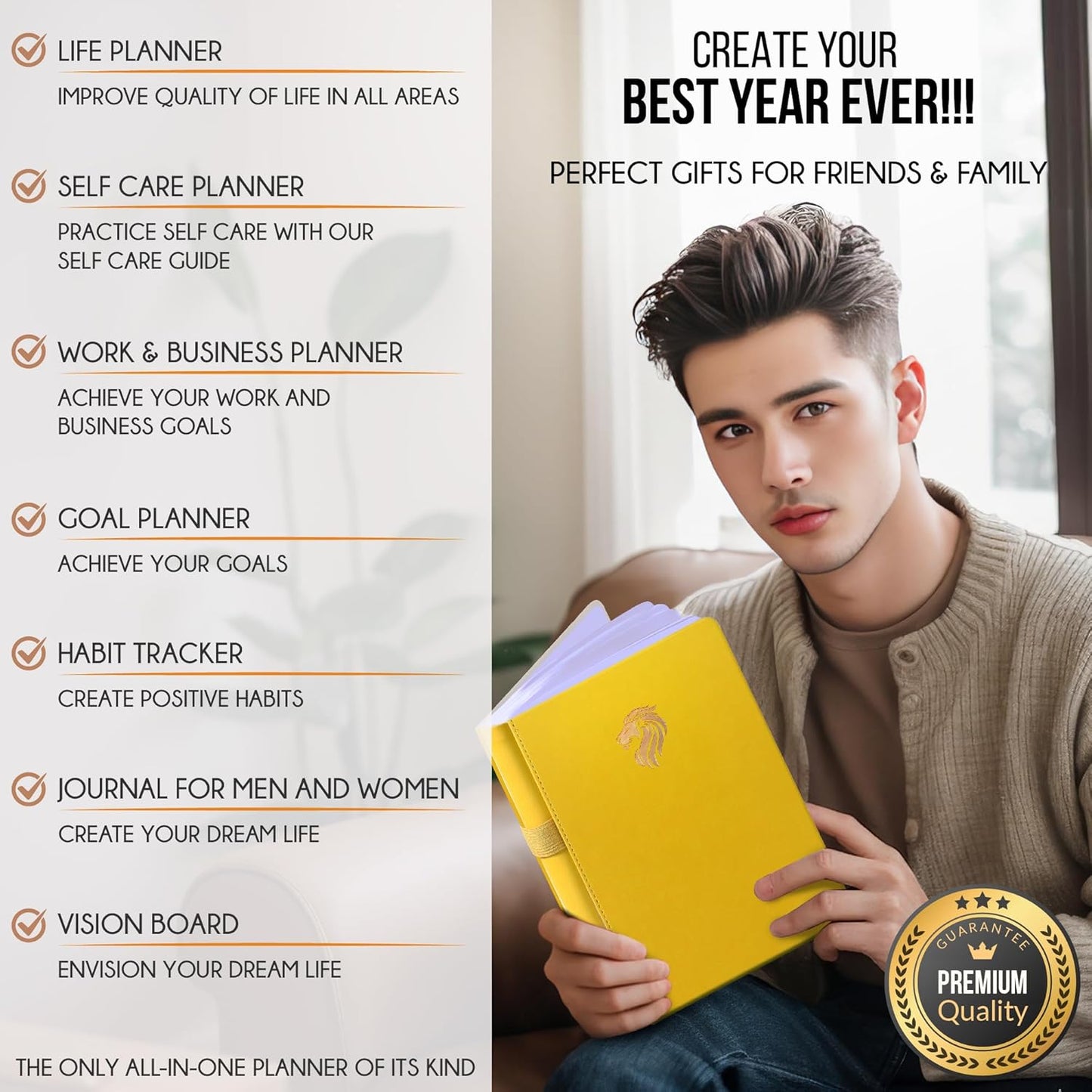 Life Planner - Undated Daily, Weekly & Monthly Planner with Budget Section | A 12 Month Journey to Increase Productivity & Happiness | Life Organizer & Gratitude Journal - Horizontal Format