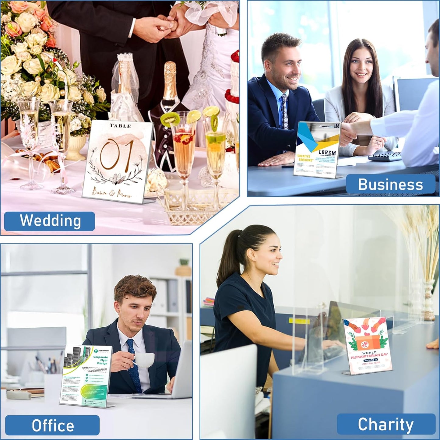 Acrylic Sign Holder 5x7 Inches, 13 Pack Clear Plastic Table Flyer Display Stand, L-Shape Vertical Menu Paper Holder Stand, Clear Picture Photo Flyer Display Stand for Restaurants, Store Fair,Office