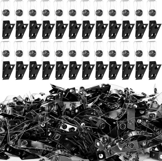 Marspark 400 Pack Metal Badge Clips with PVC Straps Double Hole ID Badge Clips for Name Tag ID Cards Holders, Office Supplies(Black)