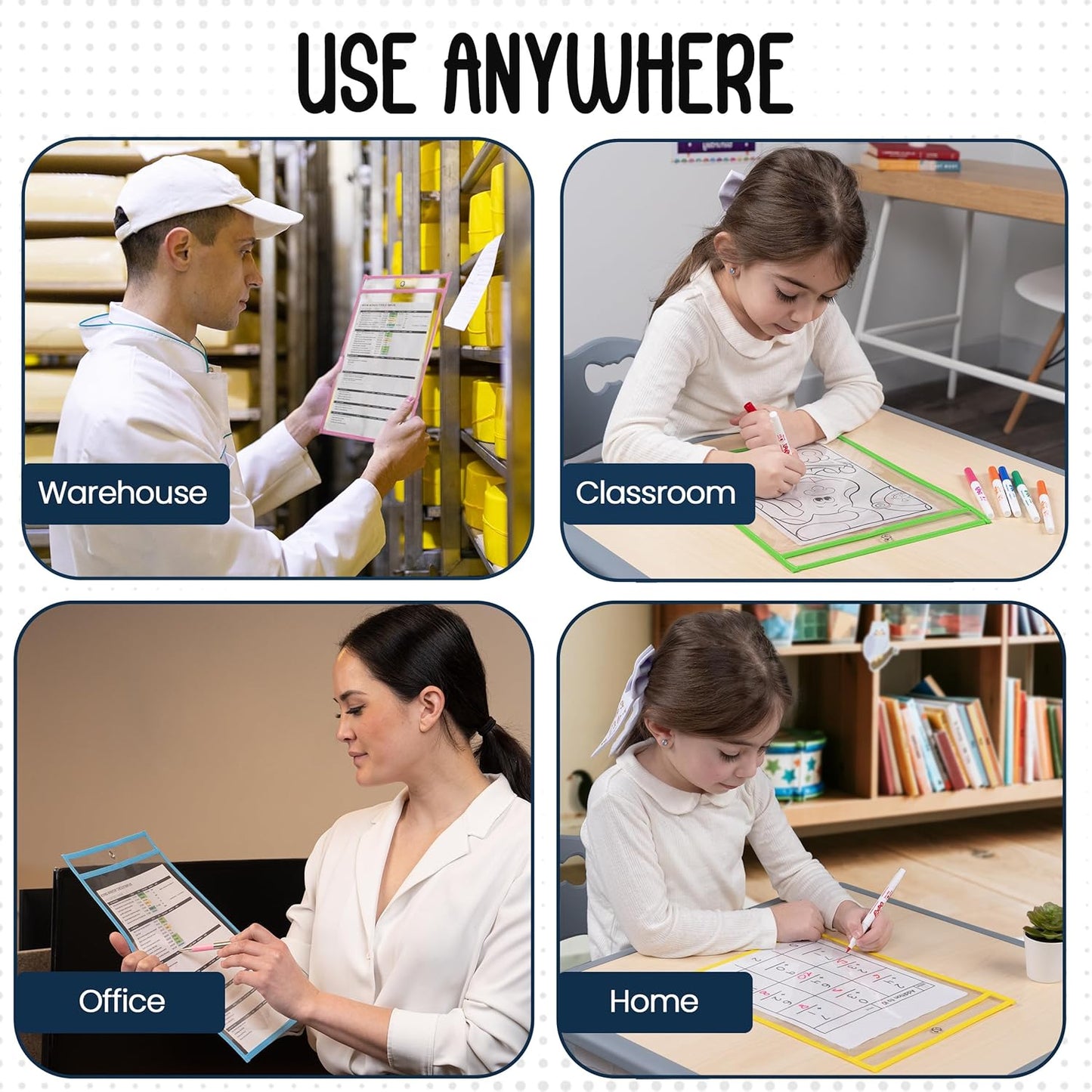 Essex Wares - 5 Pack, Pastel, Job Ticket Holders, 10" Wide x 13.5" Tall - Clear Plastic Shop Ticket Holders - Easy to Use, Reusable & Easy Erase Plastic Invoice Holders, Water-Resistant & Durable