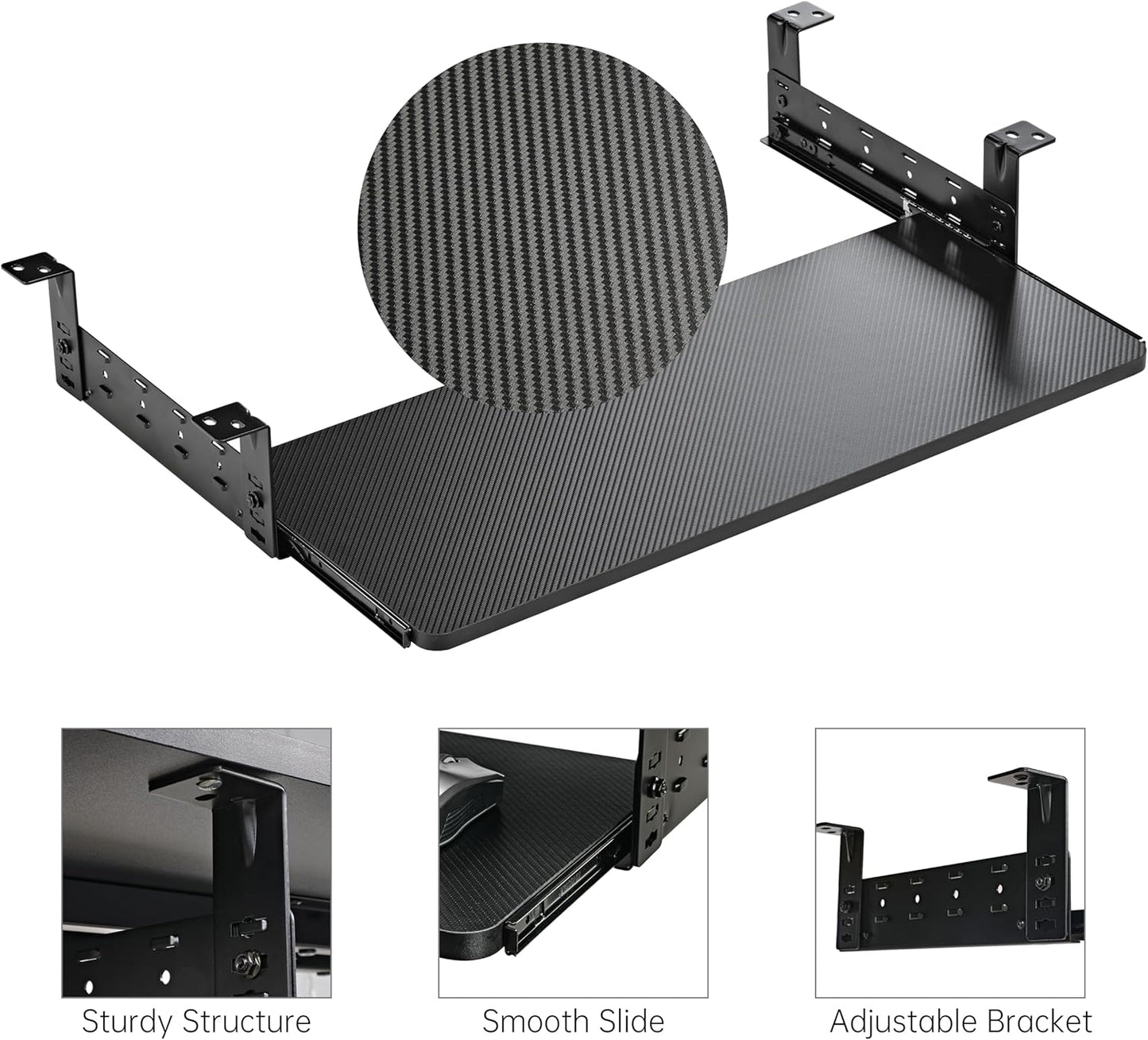 EUREKA ERGONOMIC Adjustable Keyboard Tray Under Desk, 28x11 Inch Large Slide Out Keyboard & Mouse Platform Tray, Wooden Pull Out Computer Keyboard Drawer for Typing Home Office Desk, Black