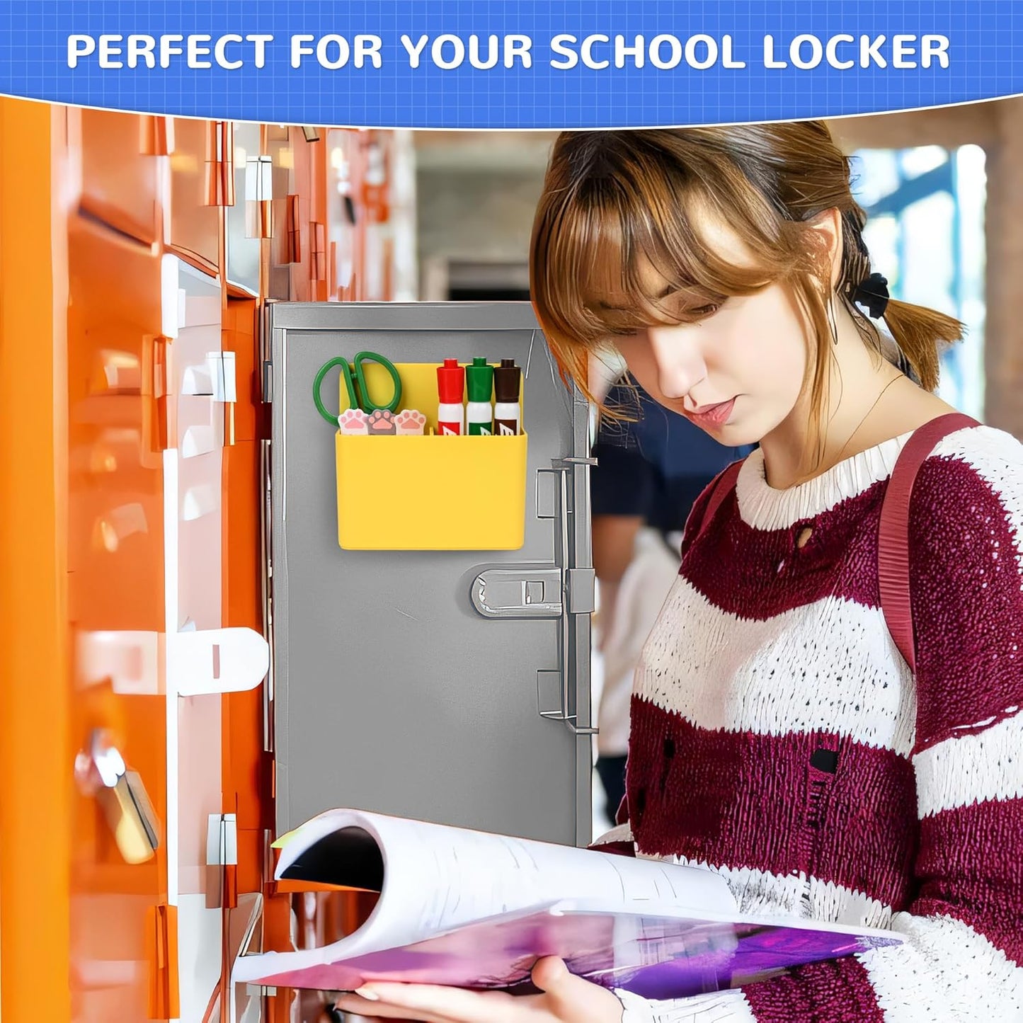 Magnetic Dry Erase Marker Holder, Magnetic Pen Marker Holder for Whiteboard, Fridge, Locker Accessories, School, Office, Home, Magnet Pen Cup,1 Pack, Yellow