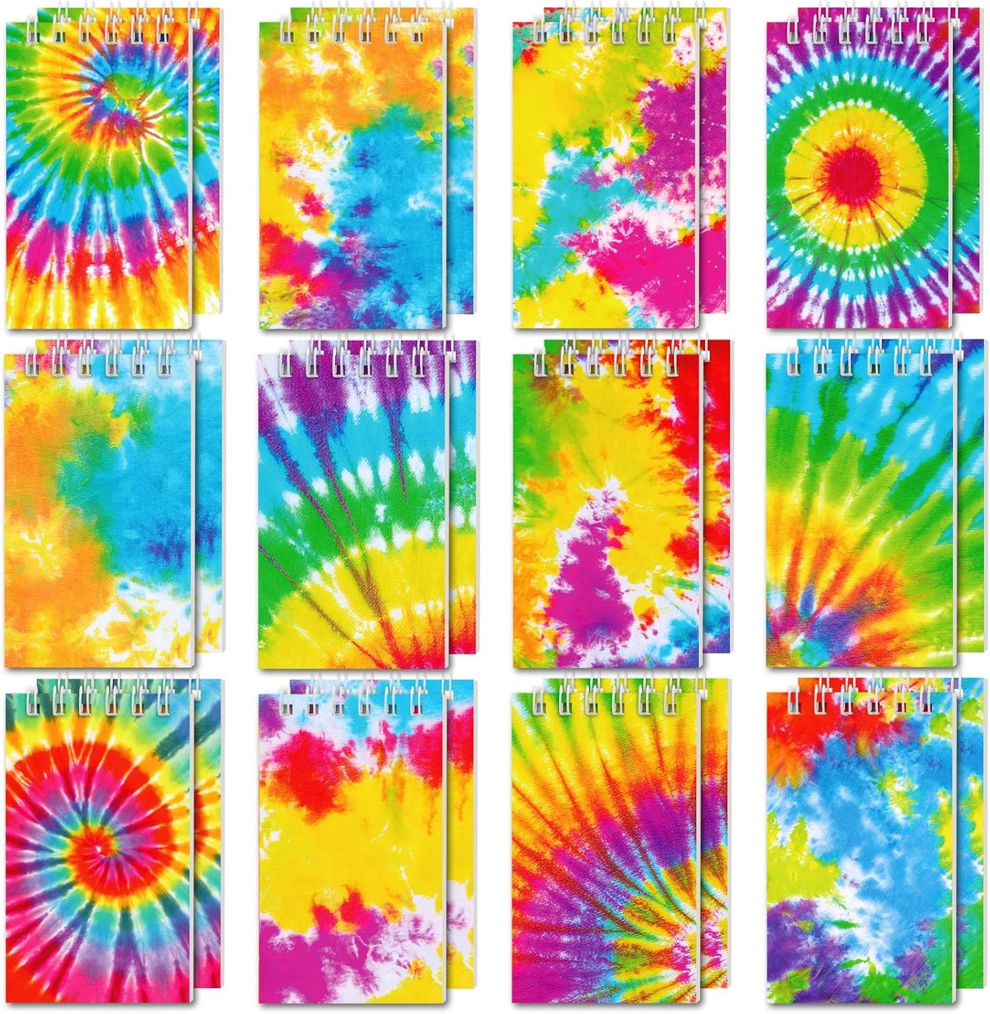 Koogel 24PCS Small Spiral Notebook, Blank Mini Pocket Journal Notebook for Kids Back to School, Tie Dye Style Journal Mini Memo Pads for Tie Dye Birthday Pastel Art Party Favors Gift Supplies