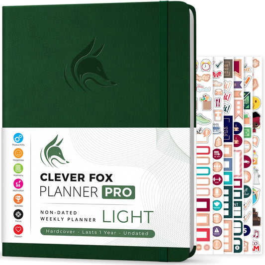 Clever Fox Planner PRO Light – Weekly & Monthly Life Planner to Increase Productivity, Time Management and Hit Your Goals, 8.5x11″ (Forest Green)